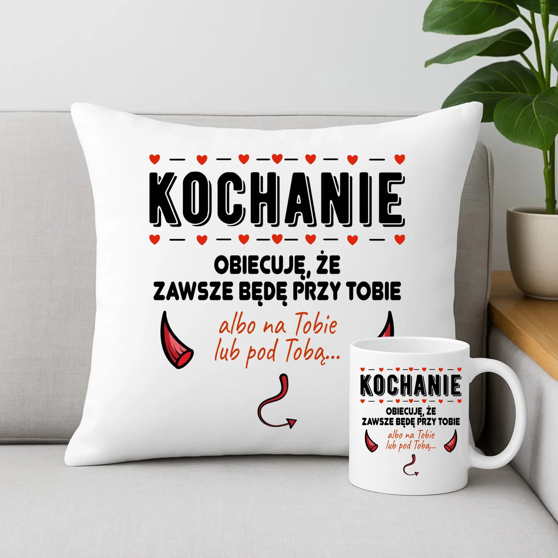 Zestaw poduszka i kubek dla par - Obiecuję, że zawsze będę przy Tobie W50 - StoryCups.pl