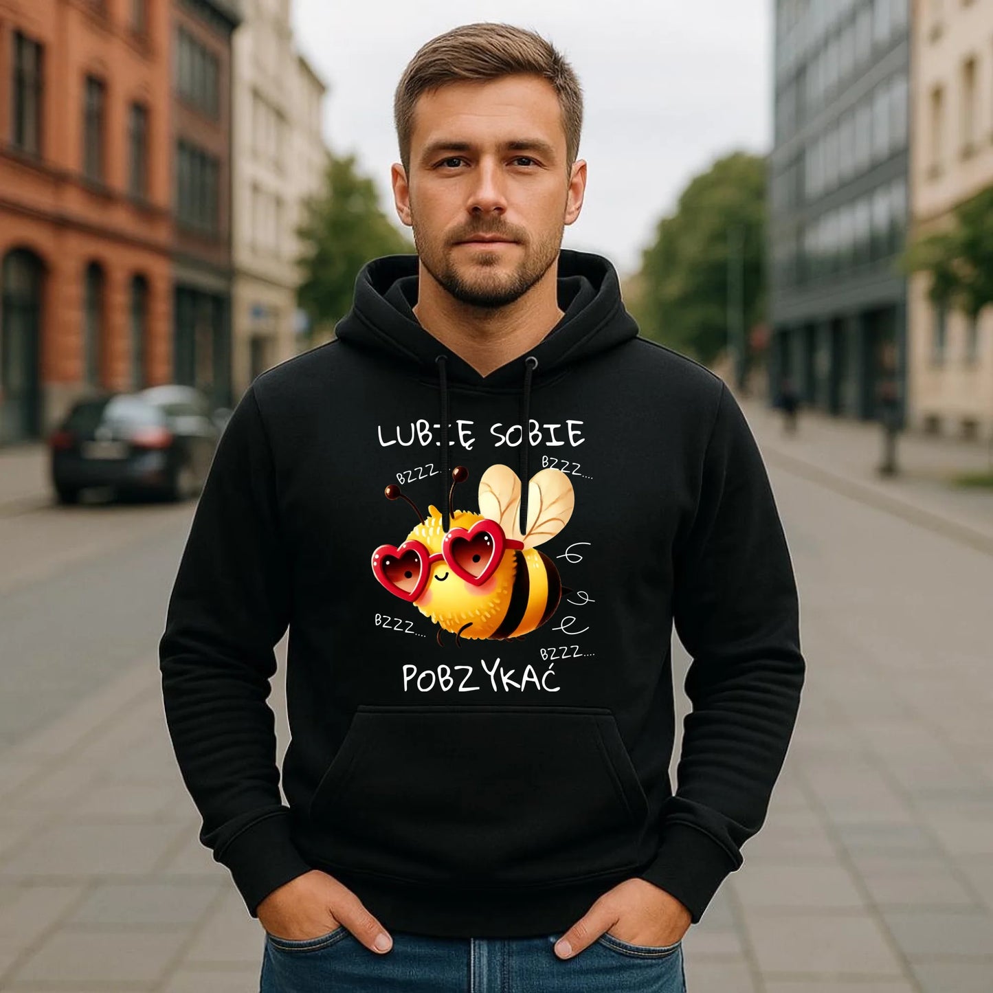 Bluza męska z kapturem - Lubię sobie pobzykać W51