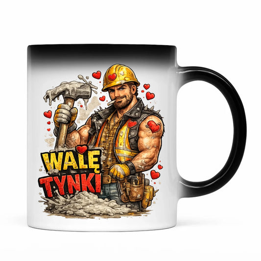 Kubek magiczny na Walentynki - Budowlaniec Walę tynki W64 - StoryCups.pl