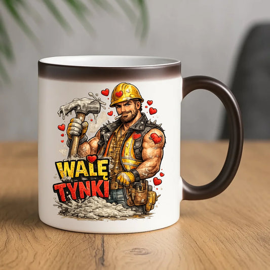 Kubek magiczny na Walentynki - Budowlaniec Walę tynki W64 - StoryCups.pl