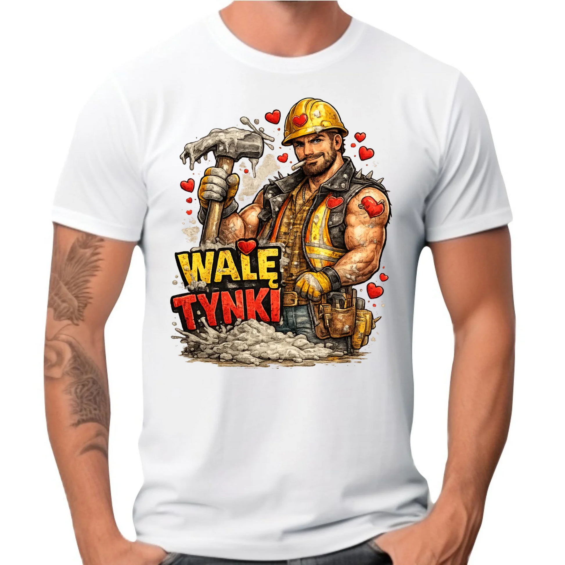 Koszulka męska na Walentynki - Budowlaniec Walę tynki W64 - StoryCups.pl