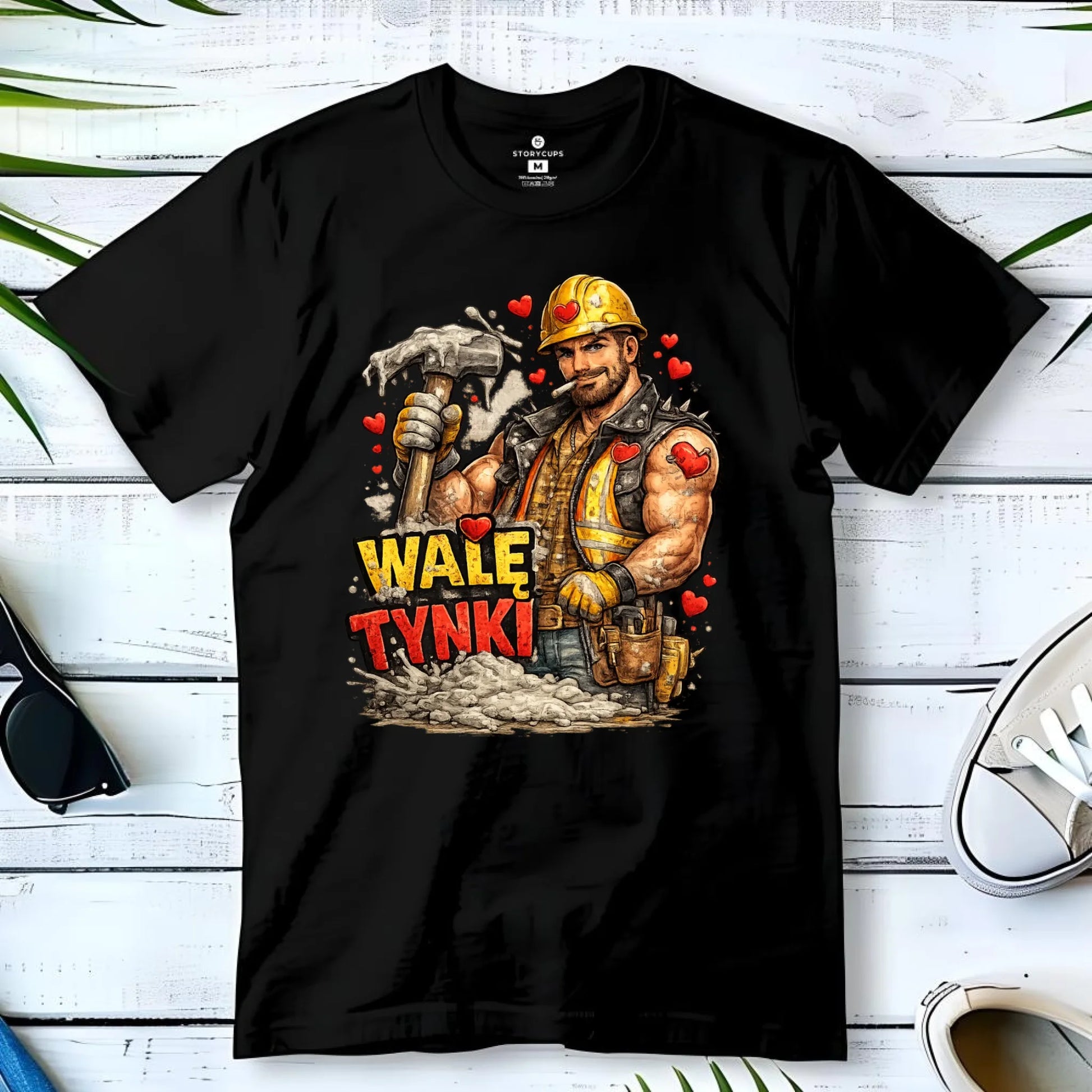 Koszulka męska na Walentynki - Budowlaniec Walę tynki W64 - StoryCups.pl