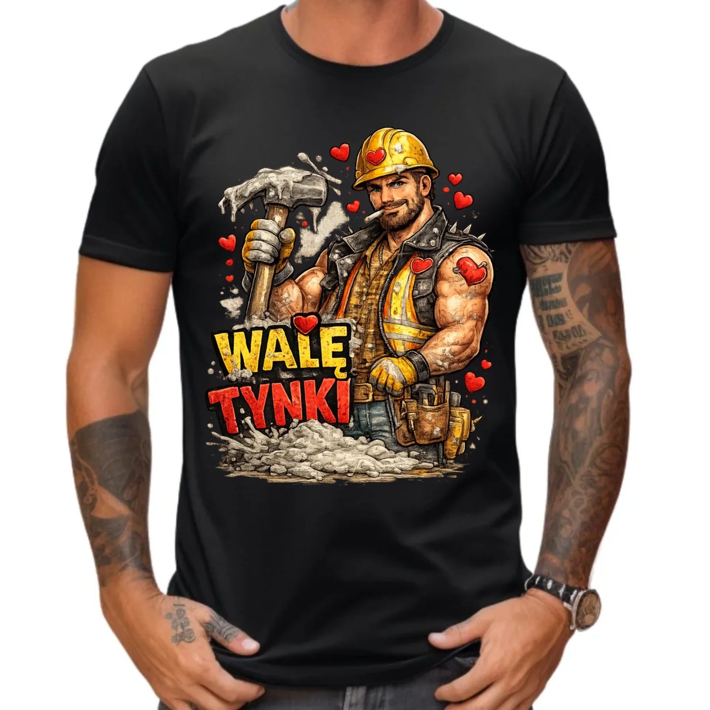 Koszulka męska na Walentynki - Budowlaniec Walę tynki W64 - StoryCups.pl