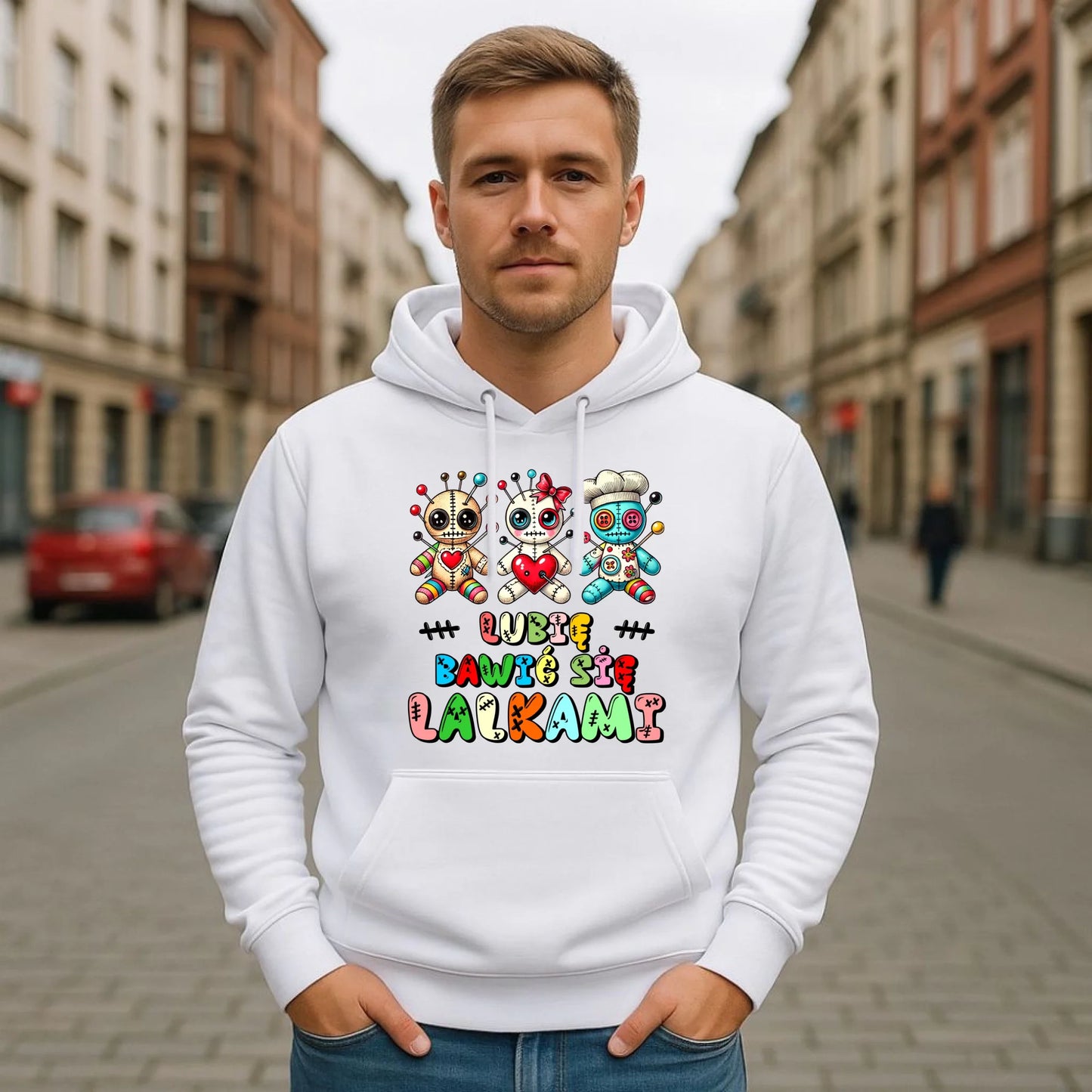 Bluza męska z kapturem - Voodoo Lubię bawić się lalkami W52 - StoryCups.pl