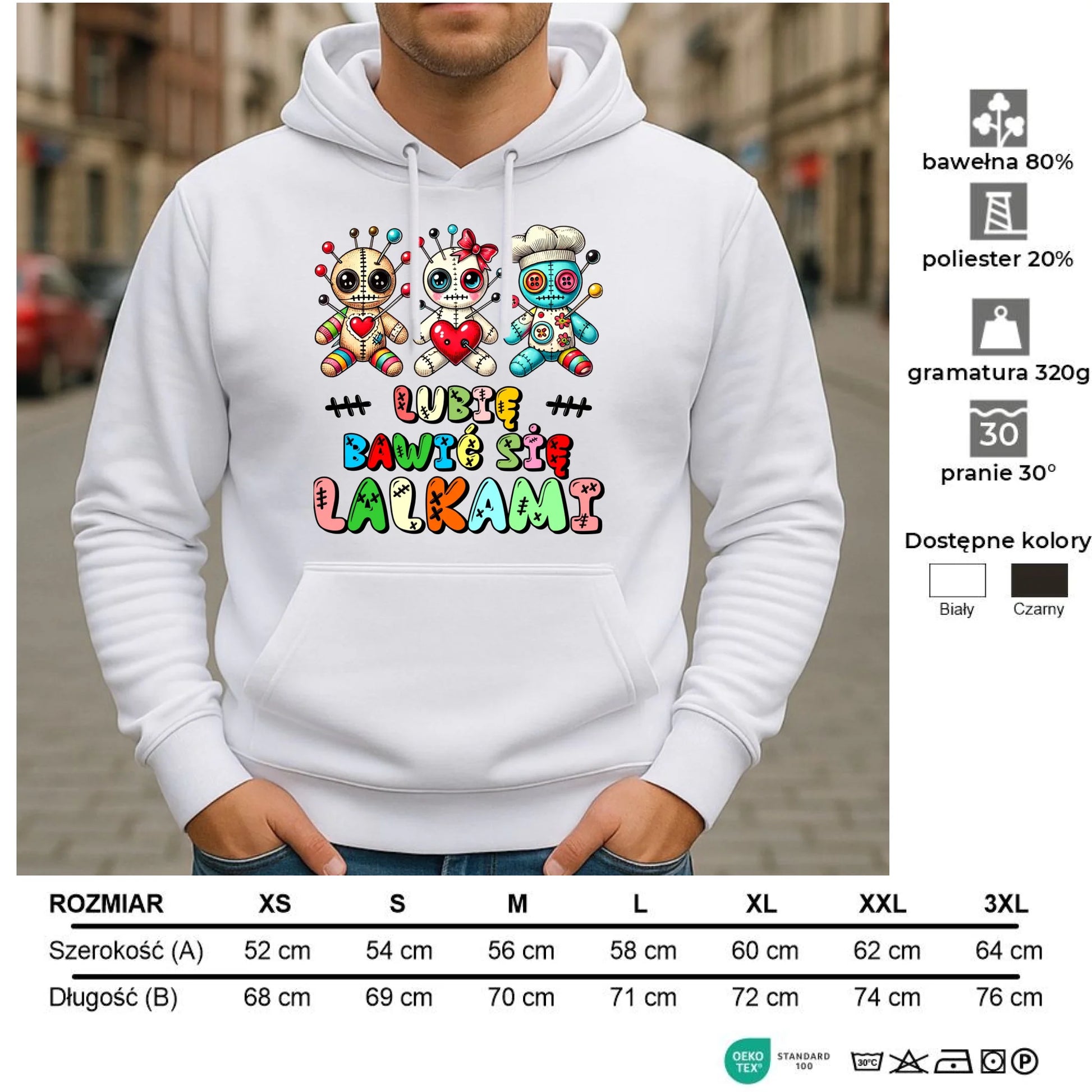 Bluza męska z kapturem - Voodoo Lubię bawić się lalkami W52 - StoryCups.pl