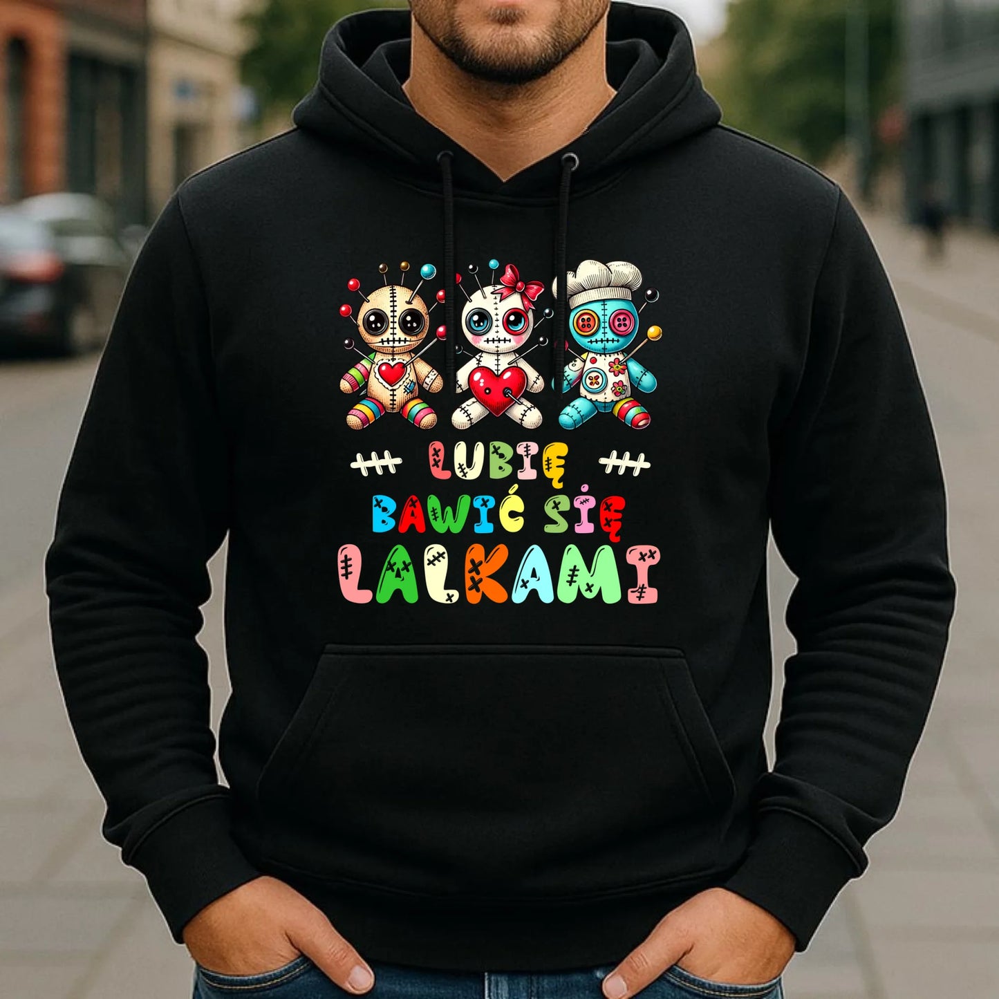 Bluza męska z kapturem - Voodoo Lubię bawić się lalkami W52 - StoryCups.pl