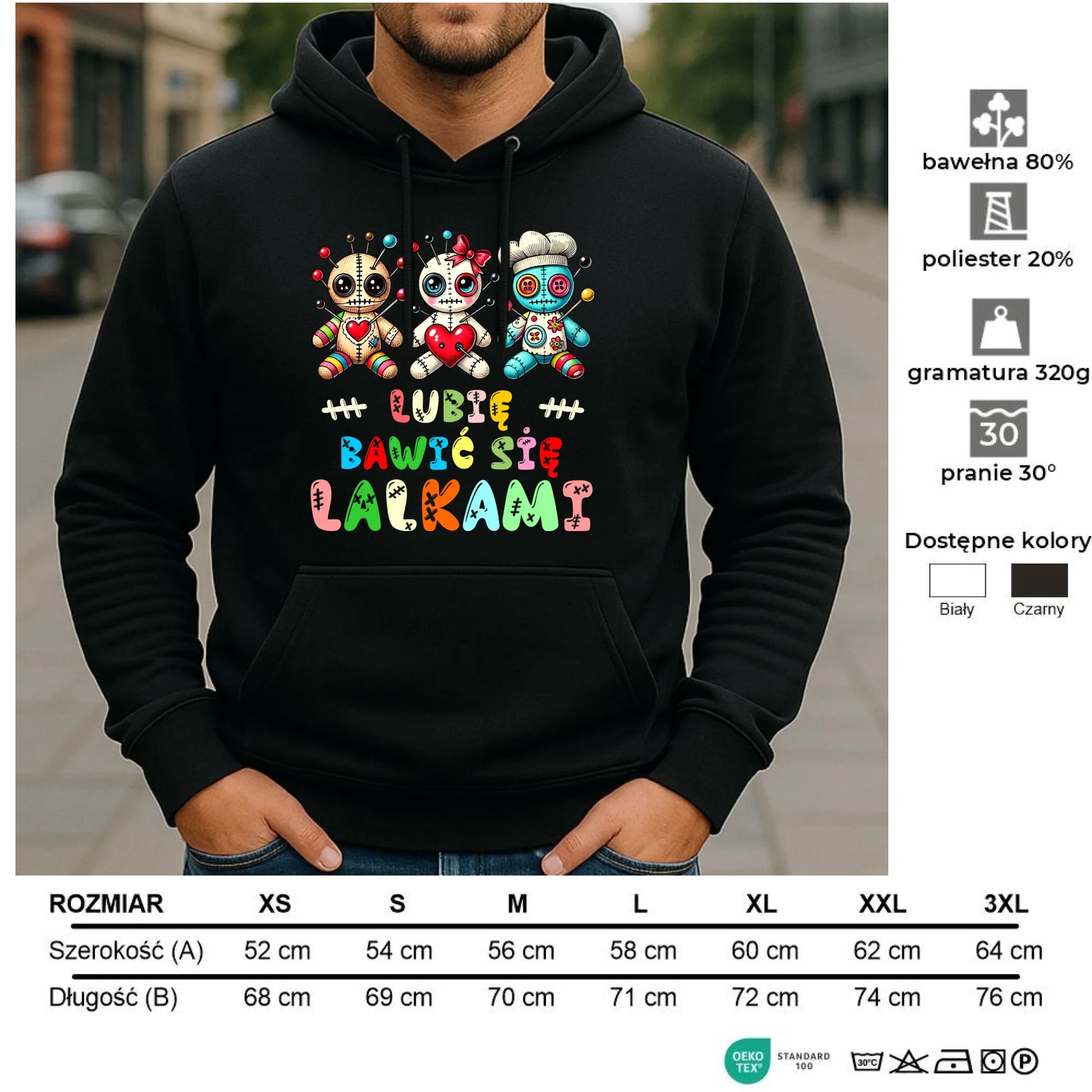 Bluza męska z kapturem - Voodoo Lubię bawić się lalkami W52 - StoryCups.pl
