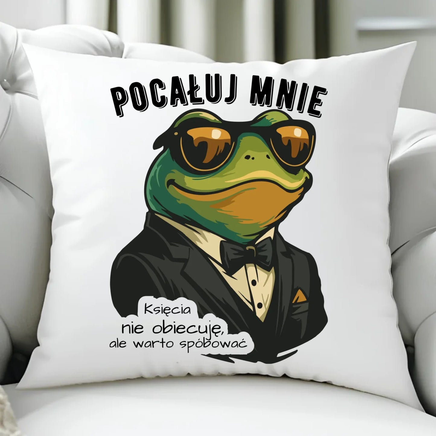 Poduszka - Żaba w garniturze pocałuj mnie W55 - StoryCups.pl
