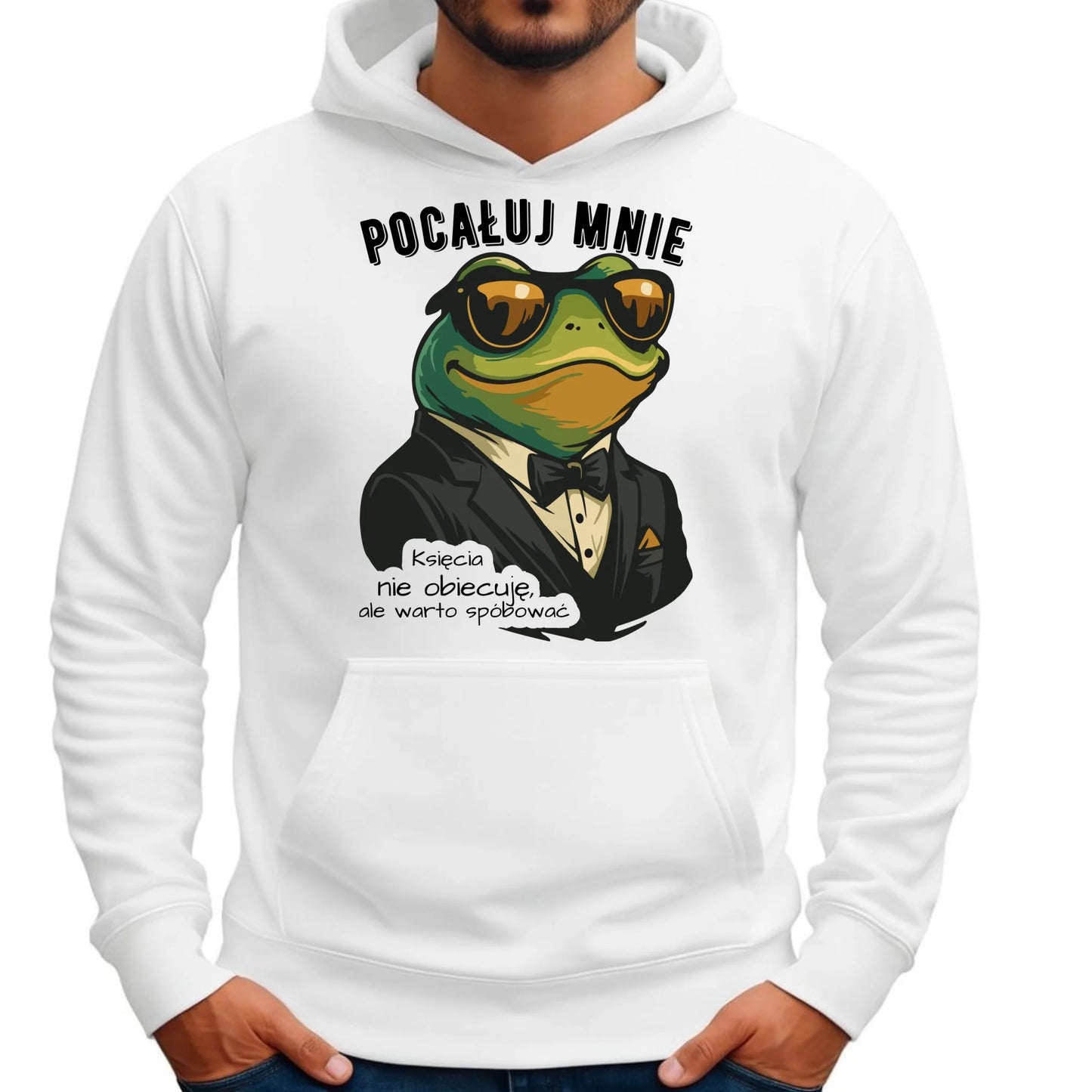 Bluza męska z kapturem - Żaba w garniturze pocałuj mnie W55 - StoryCups.pl