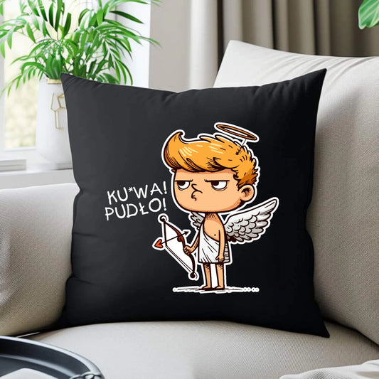 Poduszka dekoracyjna - Aniołek z łukiem ku*wa pudło - bez cenzury W56 - StoryCups.pl