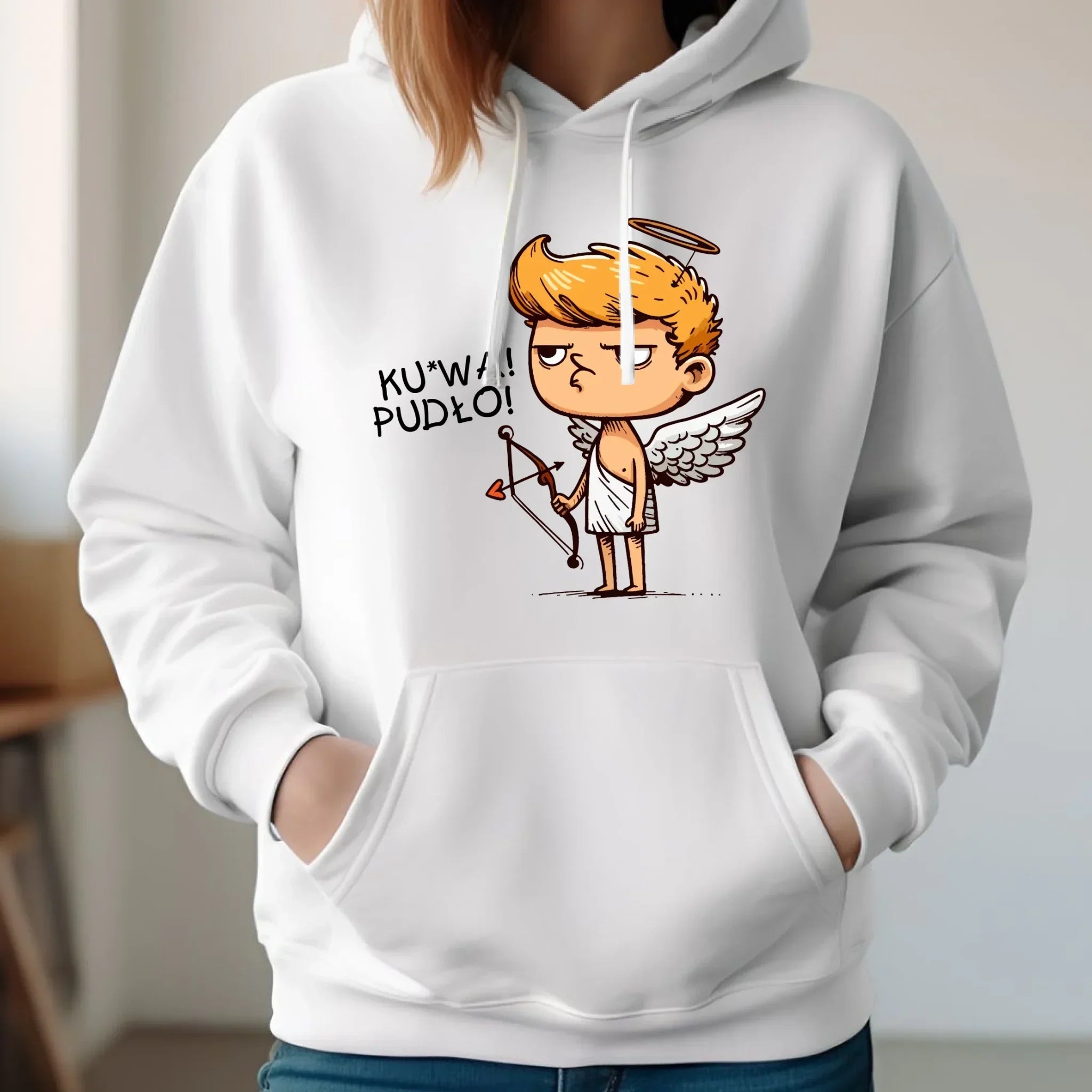 Bluza damska z kapturem - Aniołek z łukiem ku*wa pudło - bez cenzury W56 - StoryCups.pl
