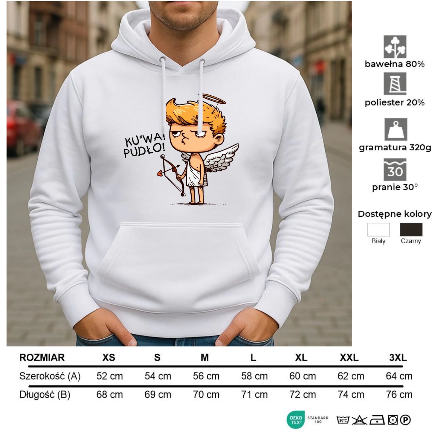 Bluza męska z kapturem - Aniołek z łukiem ku*wa pudło - bez cenzury W56 - StoryCups.pl