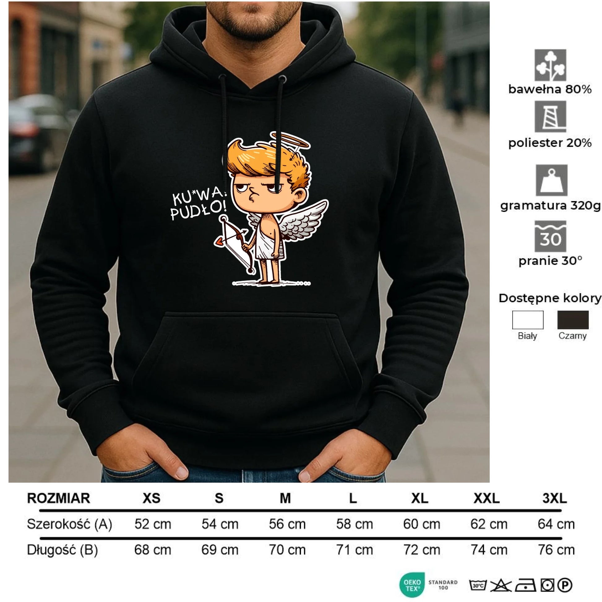 Bluza męska z kapturem - Aniołek z łukiem ku*wa pudło - bez cenzury W56 - StoryCups.pl