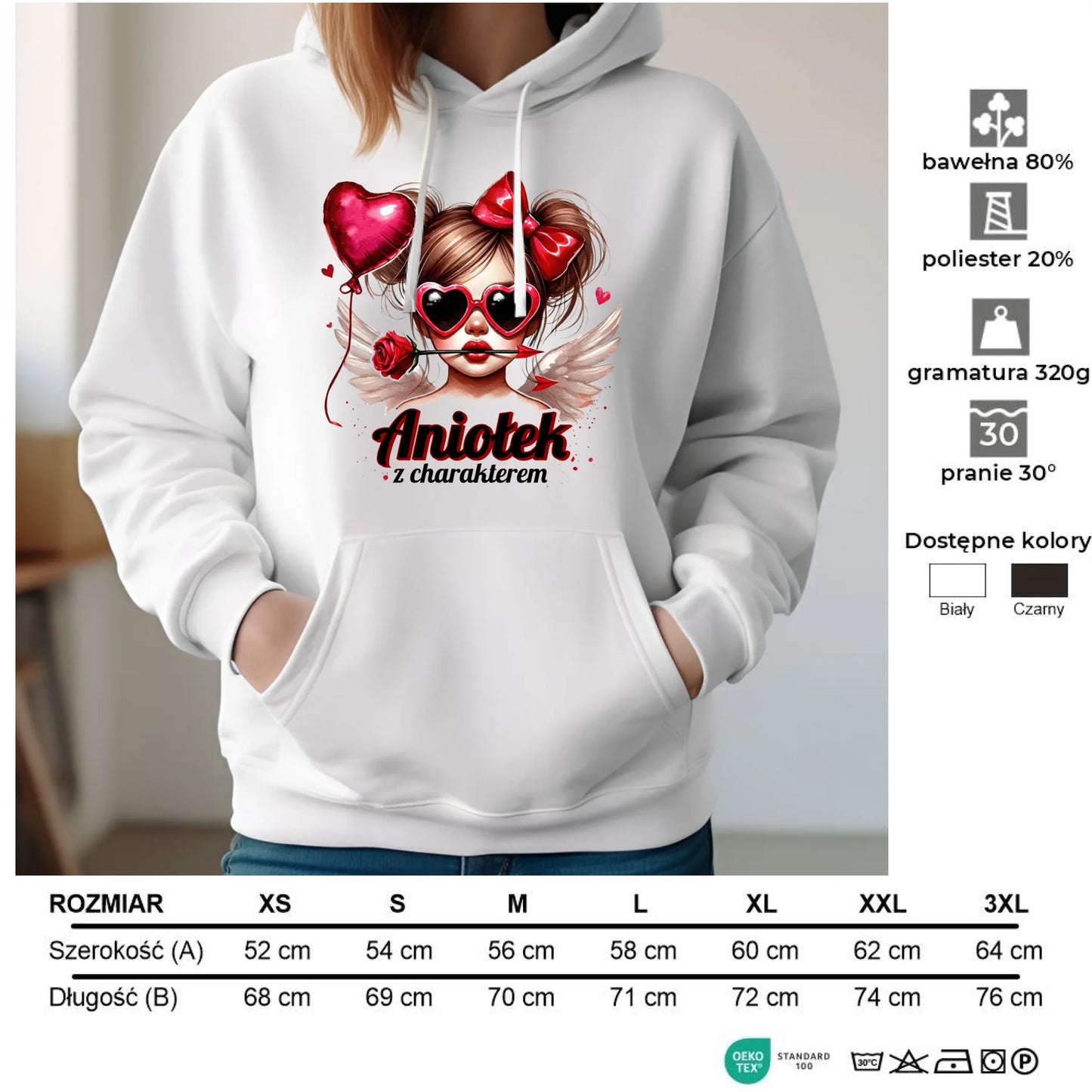 Bluza damska z kapturem - Aniołek z charakterem W58 - StoryCups.pl