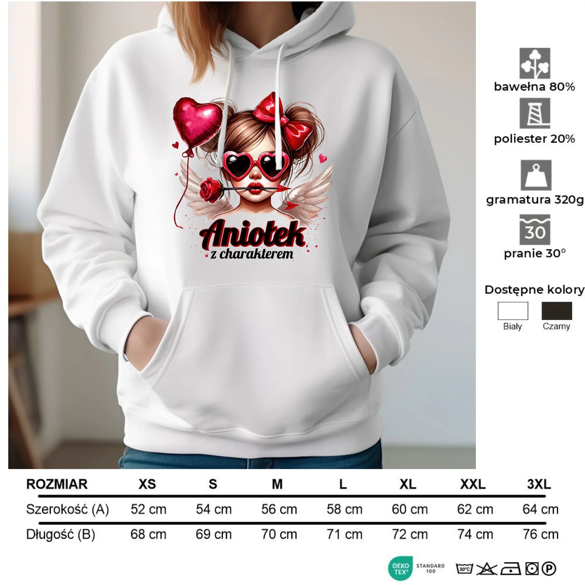 Bluza damska z kapturem - Aniołek z charakterem W58 - StoryCups.pl