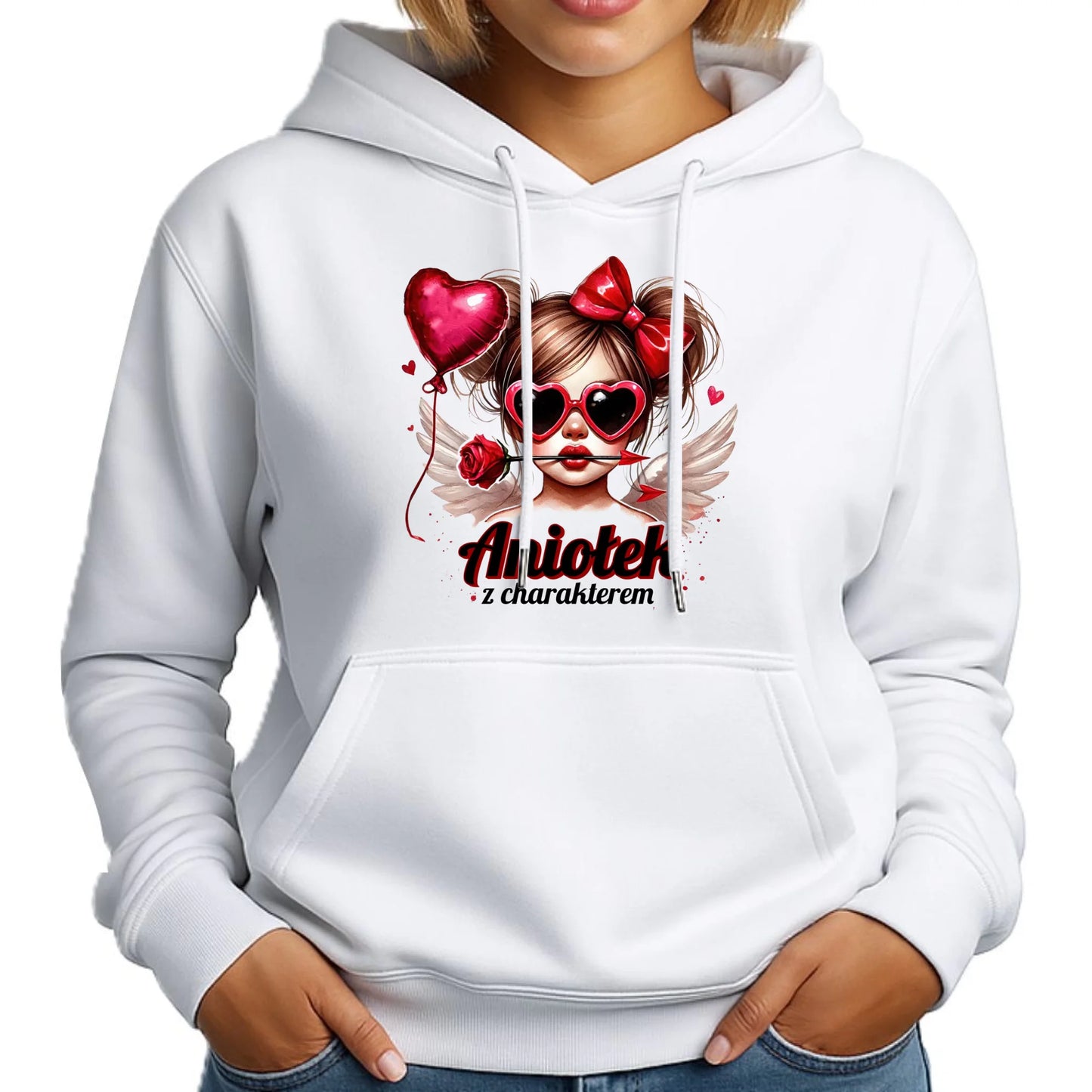 Bluza damska z kapturem - Aniołek z charakterem W58 - StoryCups.pl