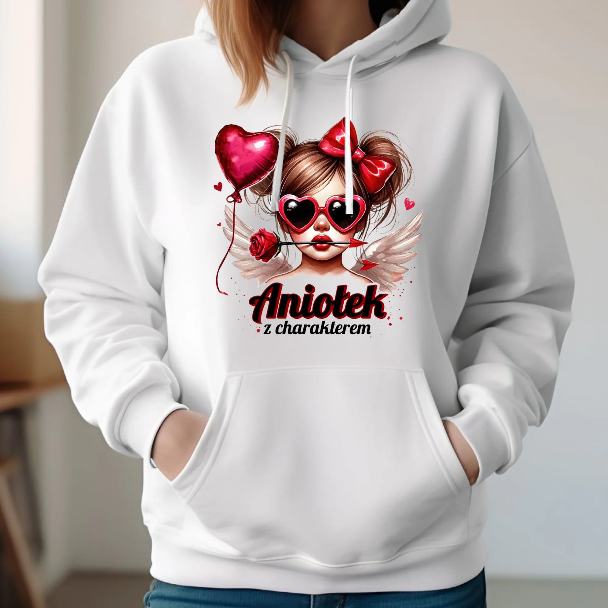 Bluza damska z kapturem - Aniołek z charakterem W58 - StoryCups.pl