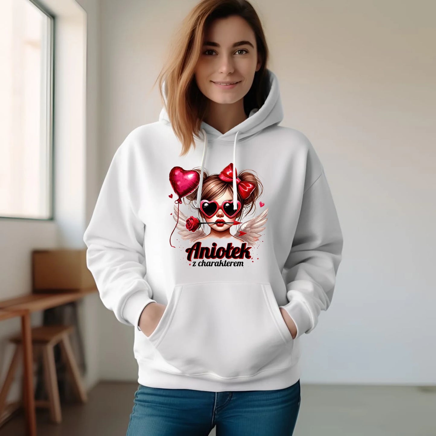 Bluza damska z kapturem - Aniołek z charakterem W58 - StoryCups.pl