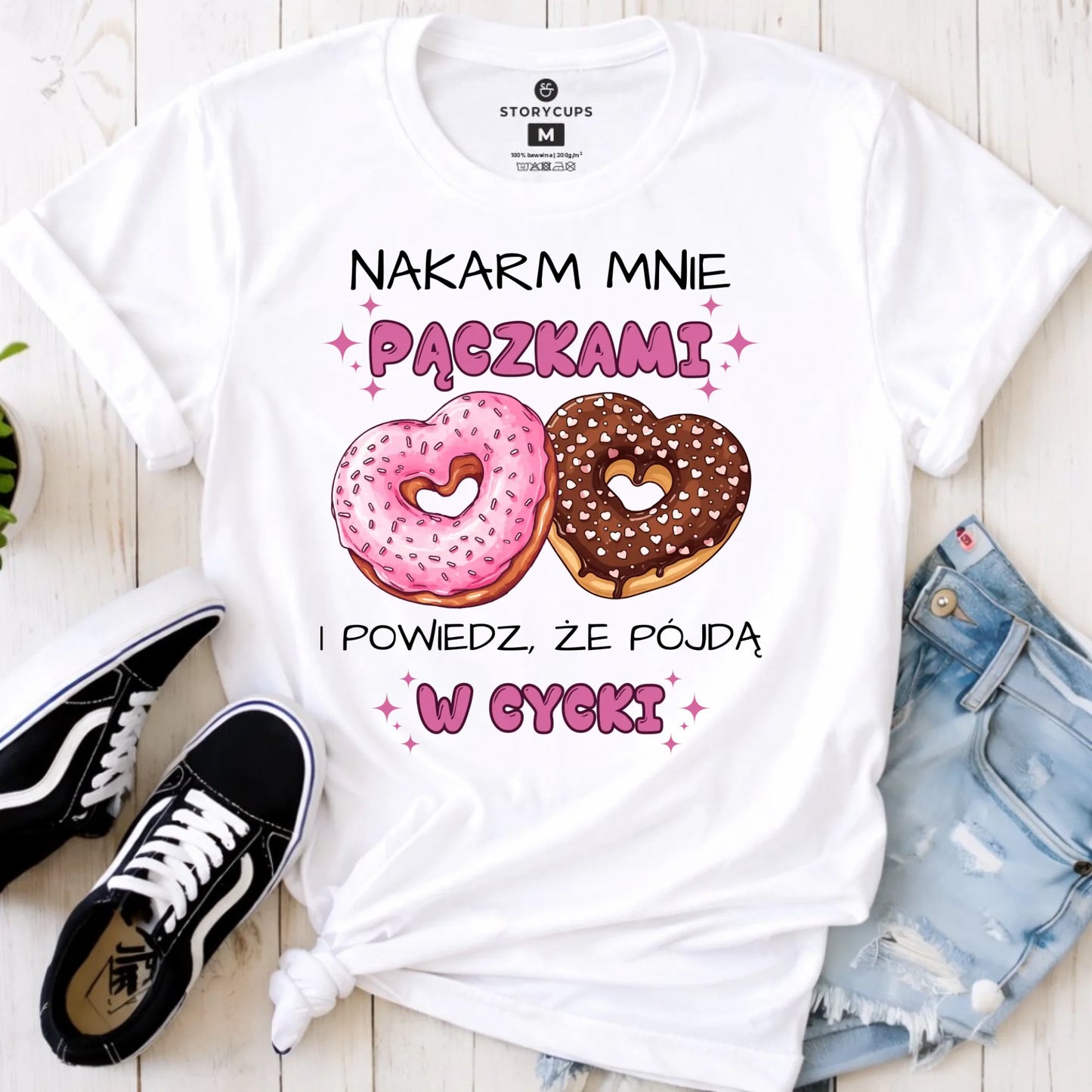 Koszulka damska - Nakarm mnie pączkami W59 - StoryCups.pl