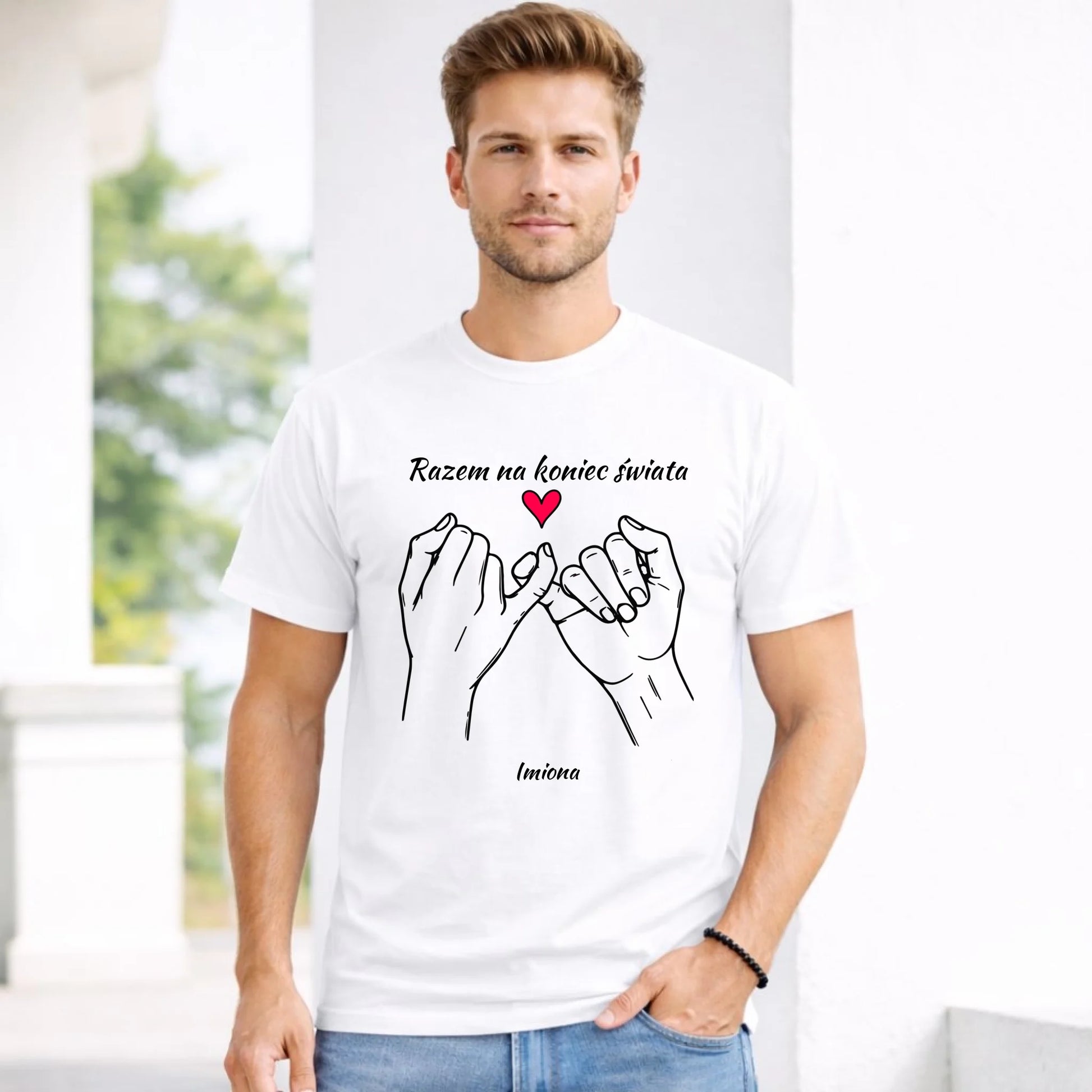 Koszulka męska - Razem na koniec świata - personalizowana W60 - StoryCups.pl