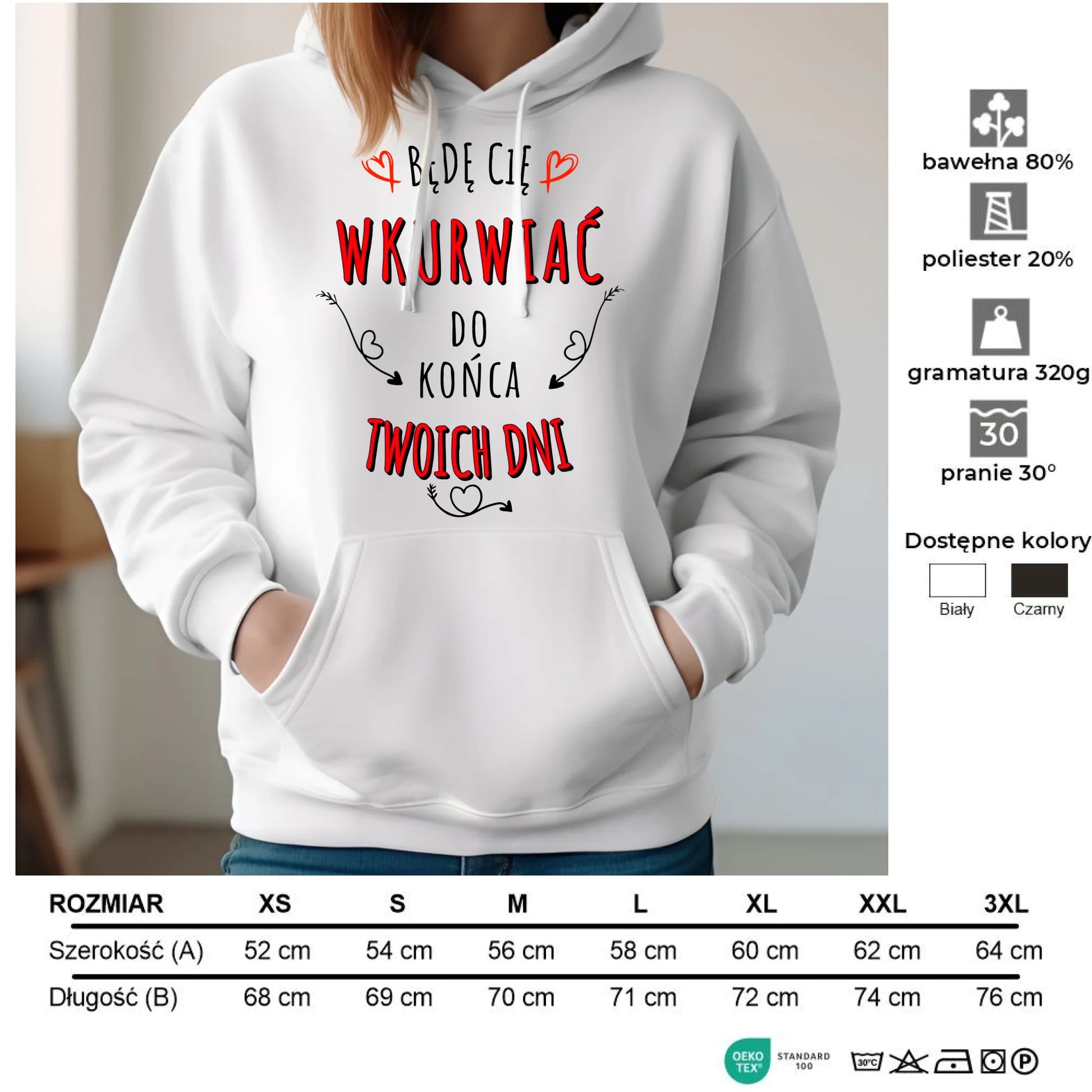 Bluza damska z kapturem - Będę Cię wku*wiać do końca Twoich dni - bez cenzury W61 - StoryCups.pl