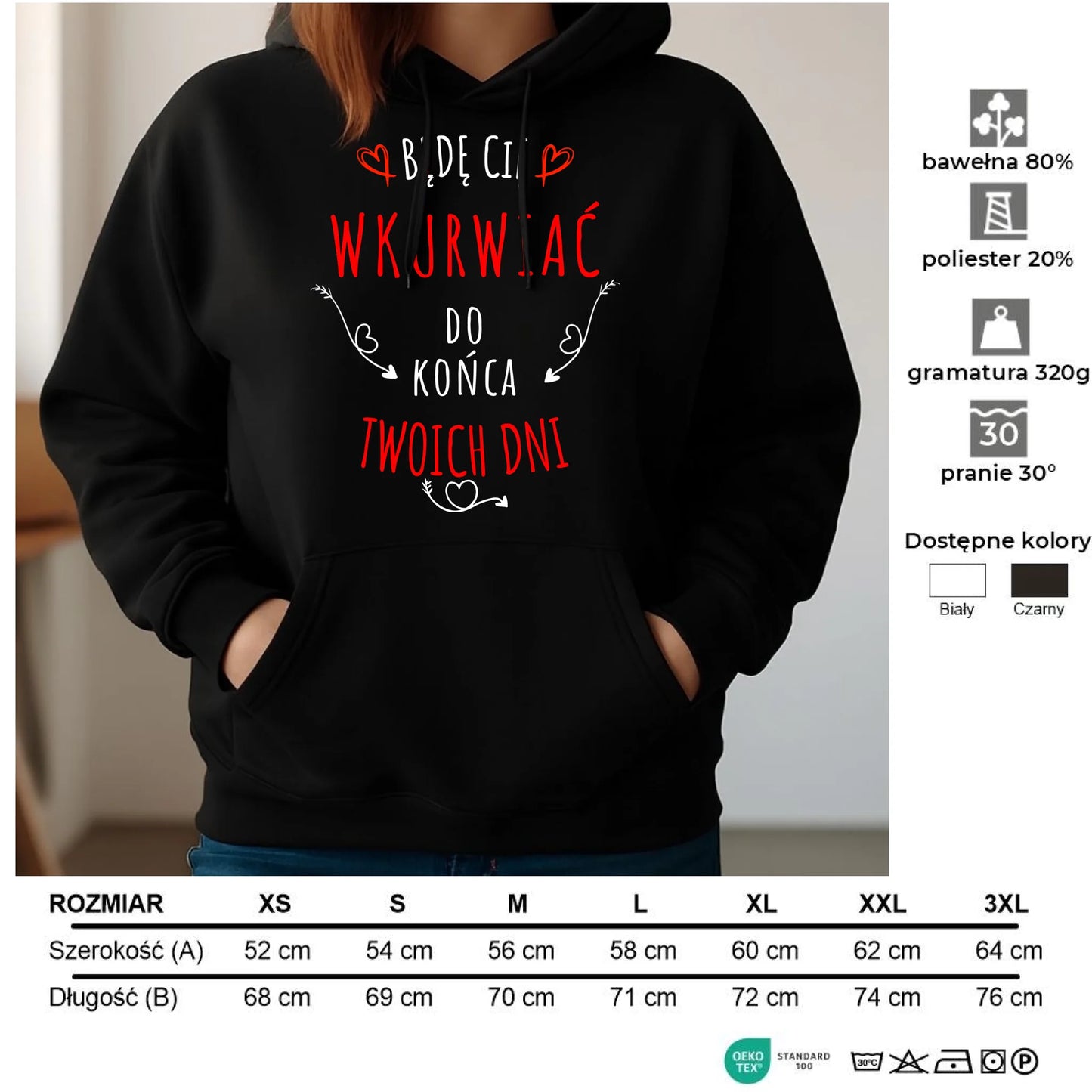 Bluza damska z kapturem - Będę Cię wku*wiać do końca Twoich dni - bez cenzury W61 - StoryCups.pl