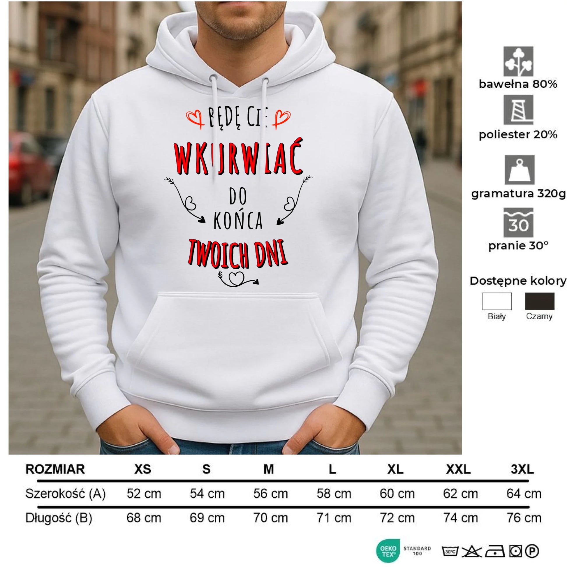 Bluza męska z kapturem - Będę Cię wku*wiać do końca Twoich dni - bez cenzury W61 - StoryCups.pl