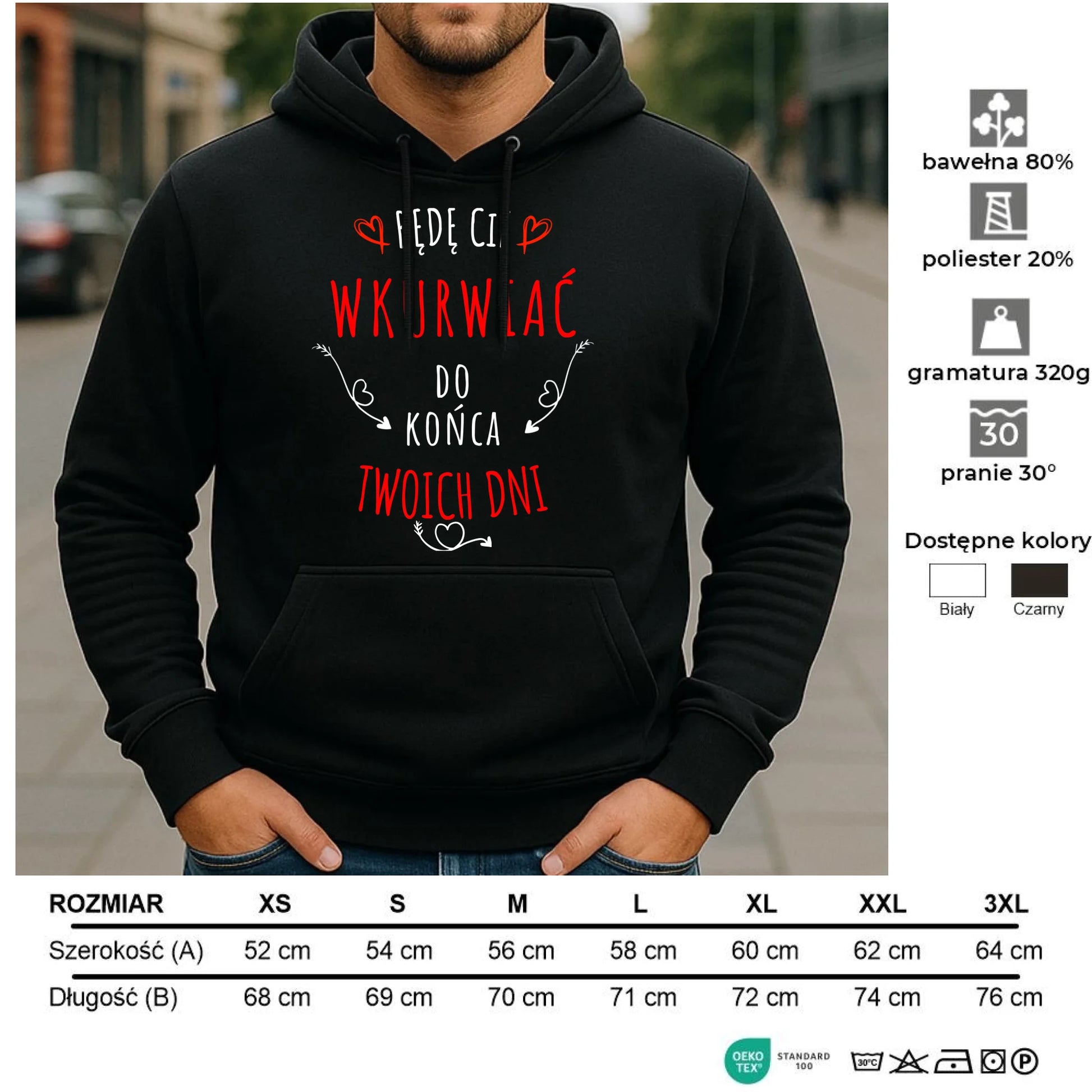Bluza męska z kapturem - Będę Cię wku*wiać do końca Twoich dni - bez cenzury W61 - StoryCups.pl