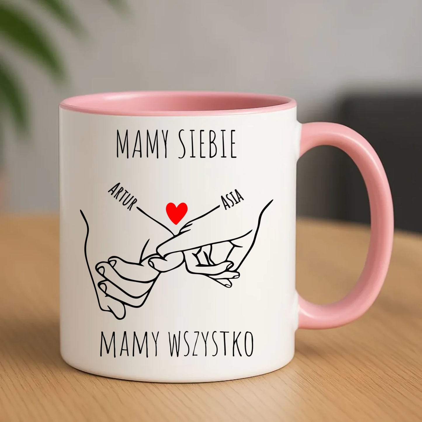 Kubek dla par - Zaplecione ręce mamy siebie mamy wszystko - personalizowany W63 - StoryCups.pl