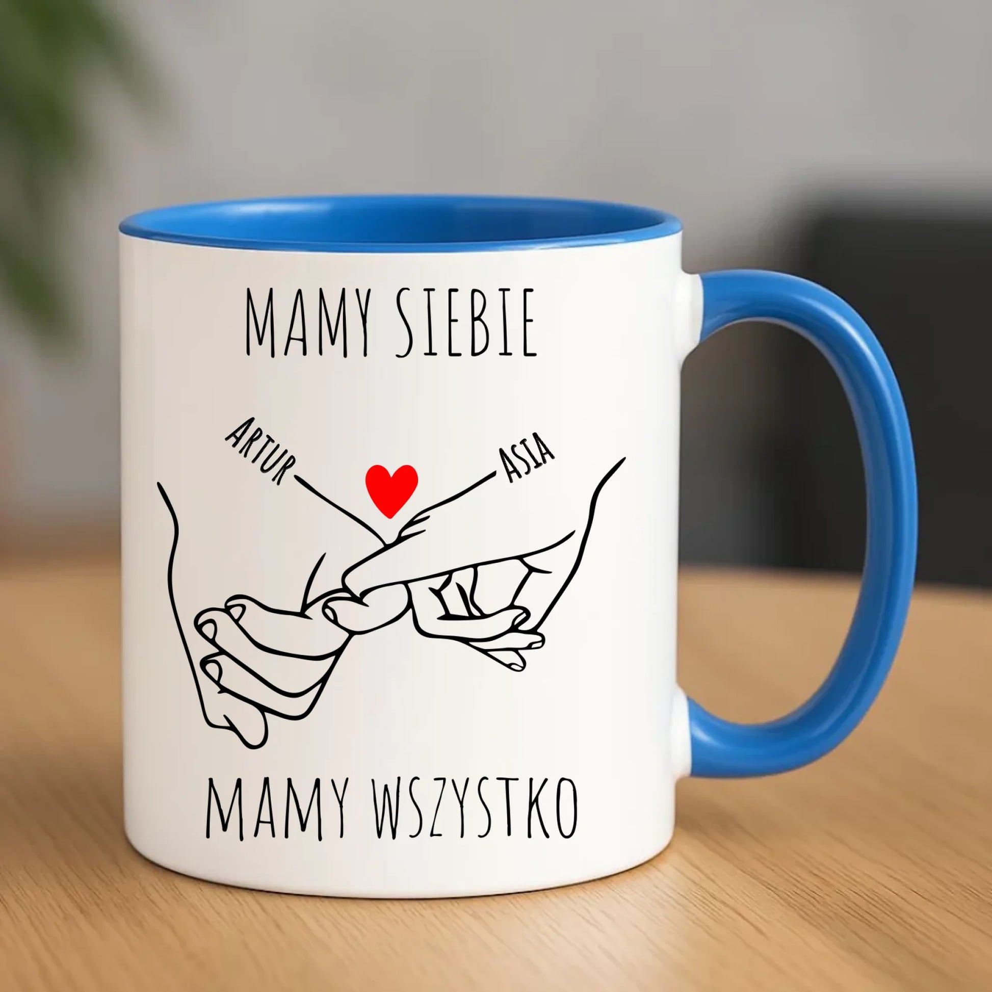 Kubek dla par - Zaplecione ręce mamy siebie mamy wszystko - personalizowany W63 - StoryCups.pl