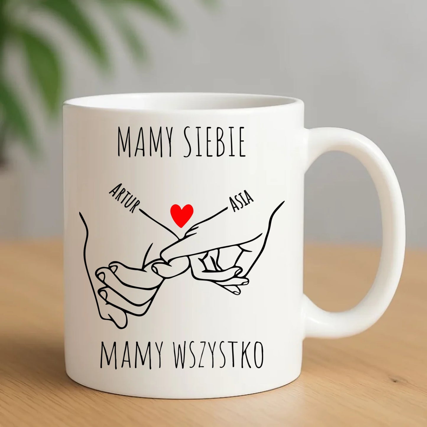 Kubek dla par - Zaplecione ręce mamy siebie mamy wszystko - personalizowany W63 - StoryCups.pl
