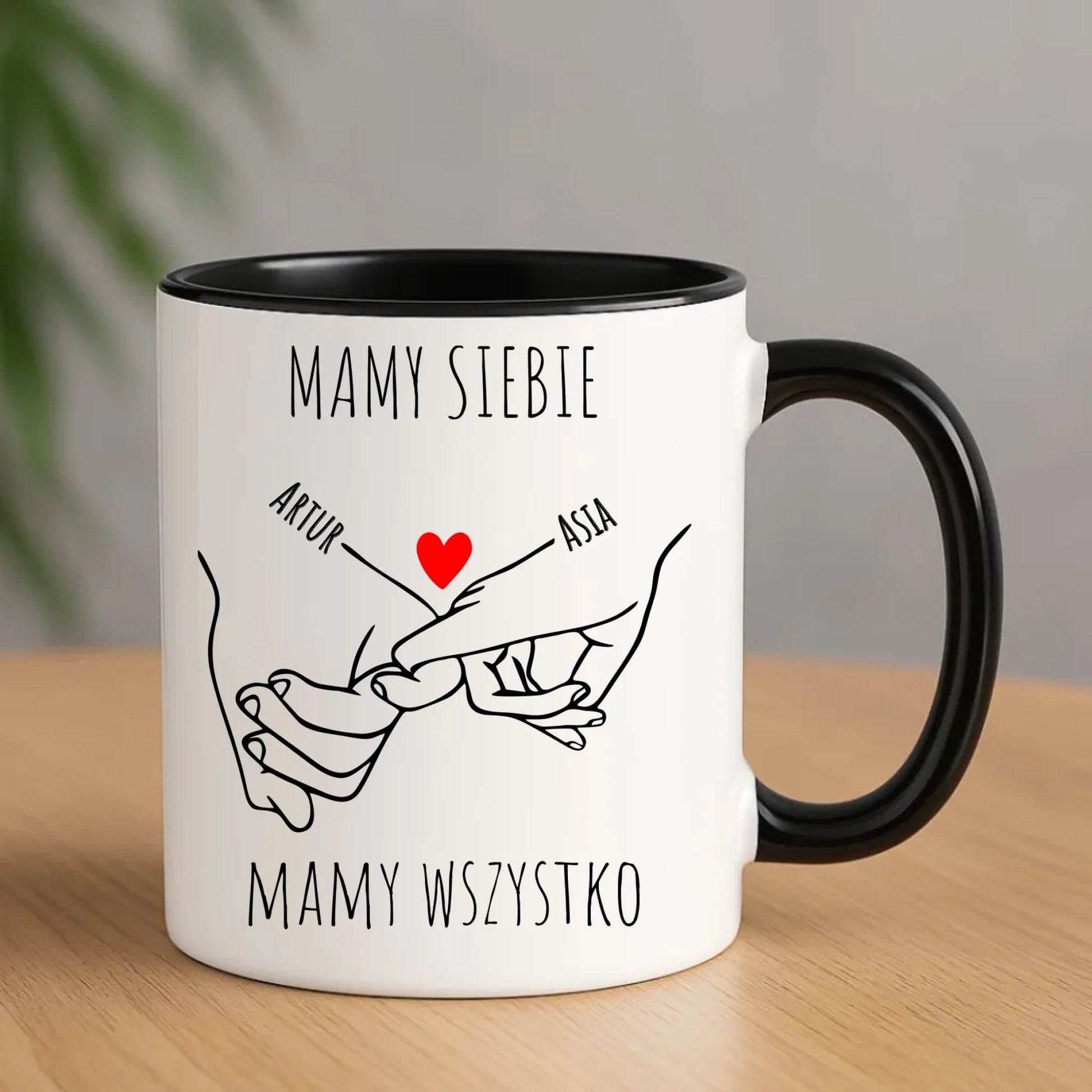 Kubek dla par - Zaplecione ręce mamy siebie mamy wszystko - personalizowany W63 - StoryCups.pl