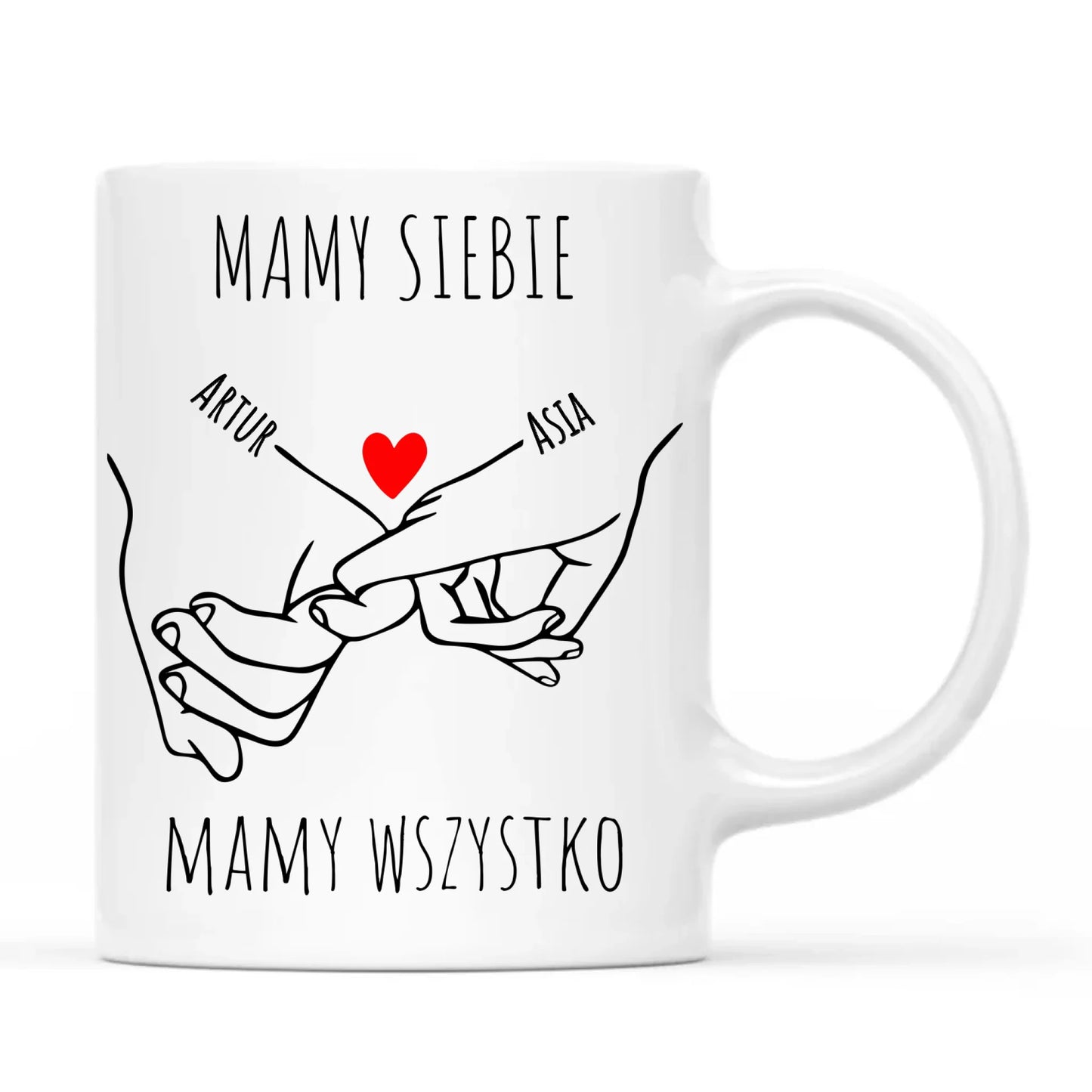 Kubek dla par - Zaplecione ręce mamy siebie mamy wszystko - personalizowany W63 - StoryCups.pl