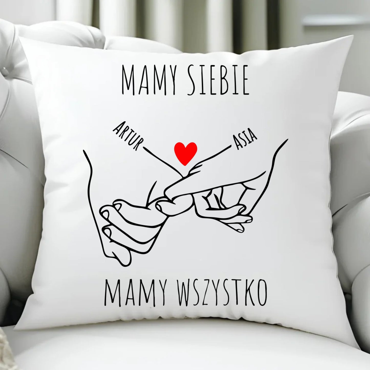 Poduszka dla par - Zaplecione ręce mamy siebie mamy wszystko - personalizowana W63 - StoryCups.pl