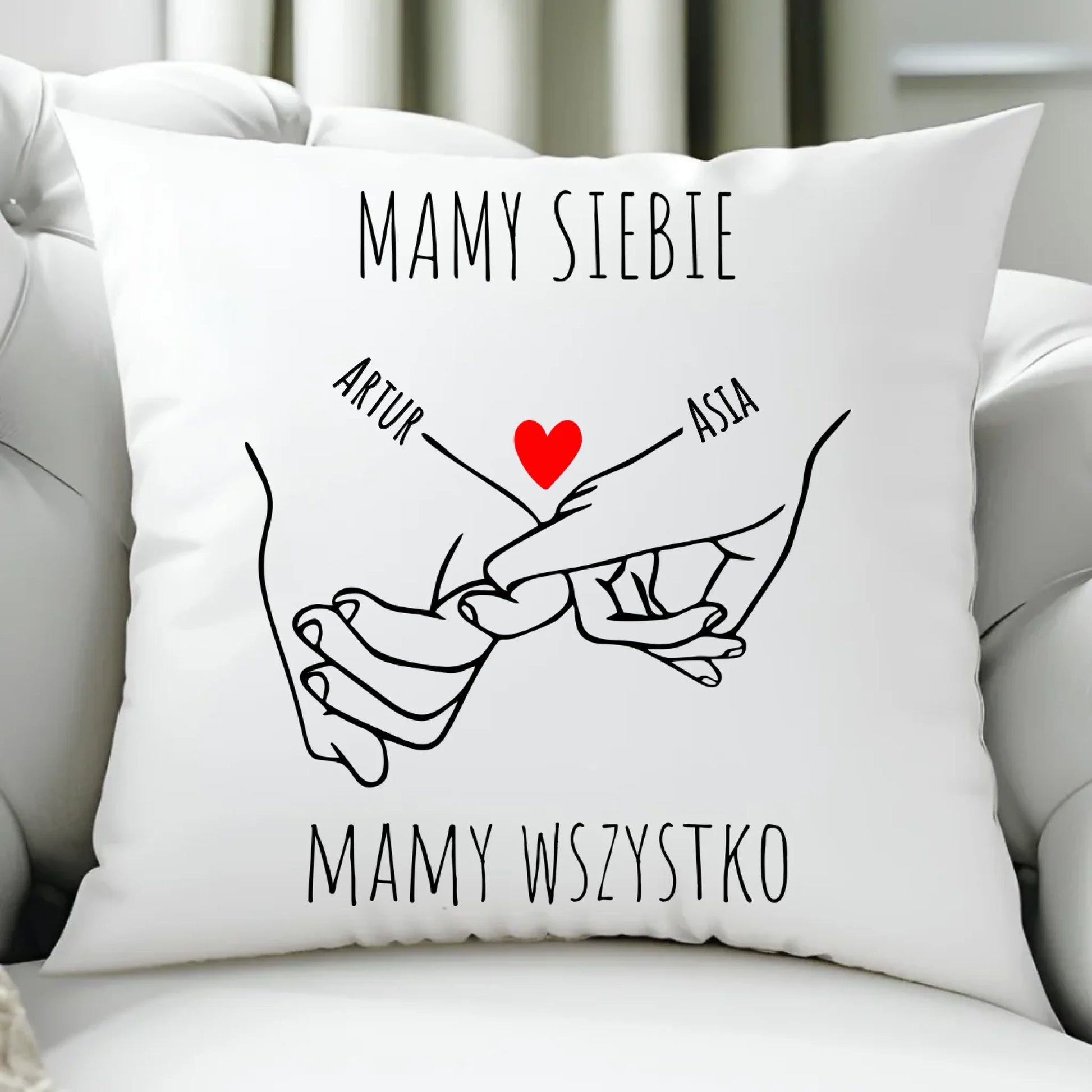 Poduszka dla par - Zaplecione ręce mamy siebie mamy wszystko - personalizowana W63 - StoryCups.pl