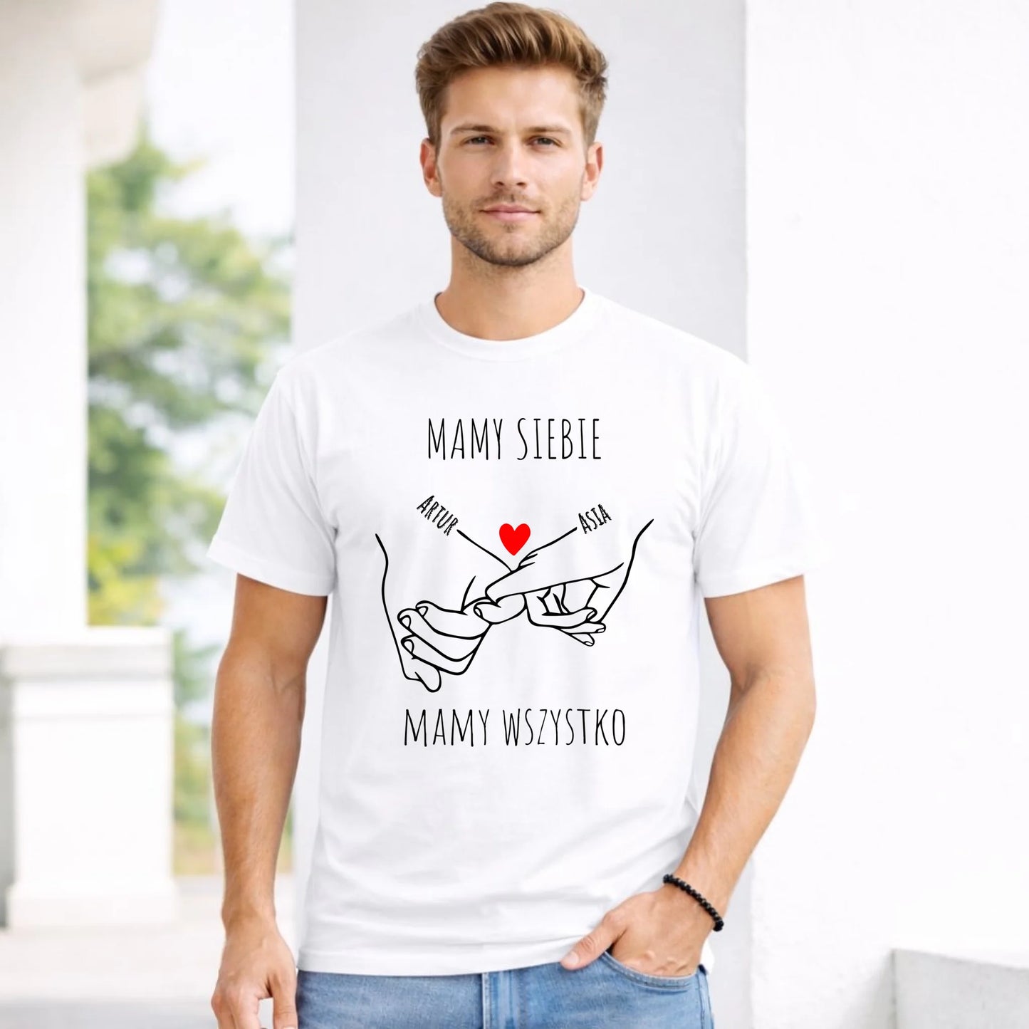 Koszulka męska - Zaplecione ręce mamy siebie mamy wszystko - personalizowana W63 - StoryCups.pl