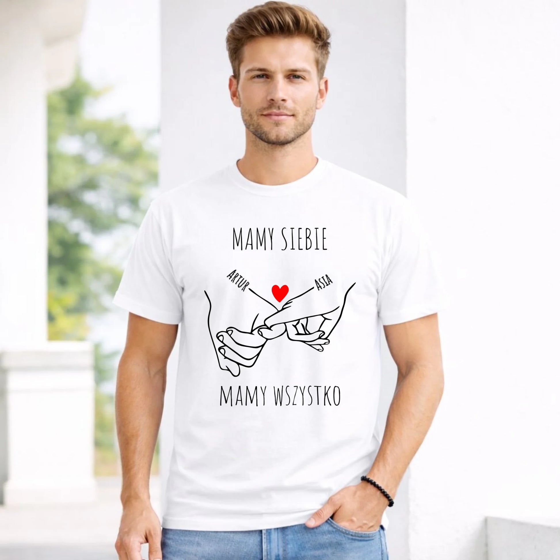 Koszulka męska - Zaplecione ręce mamy siebie mamy wszystko - personalizowana W63 - StoryCups.pl