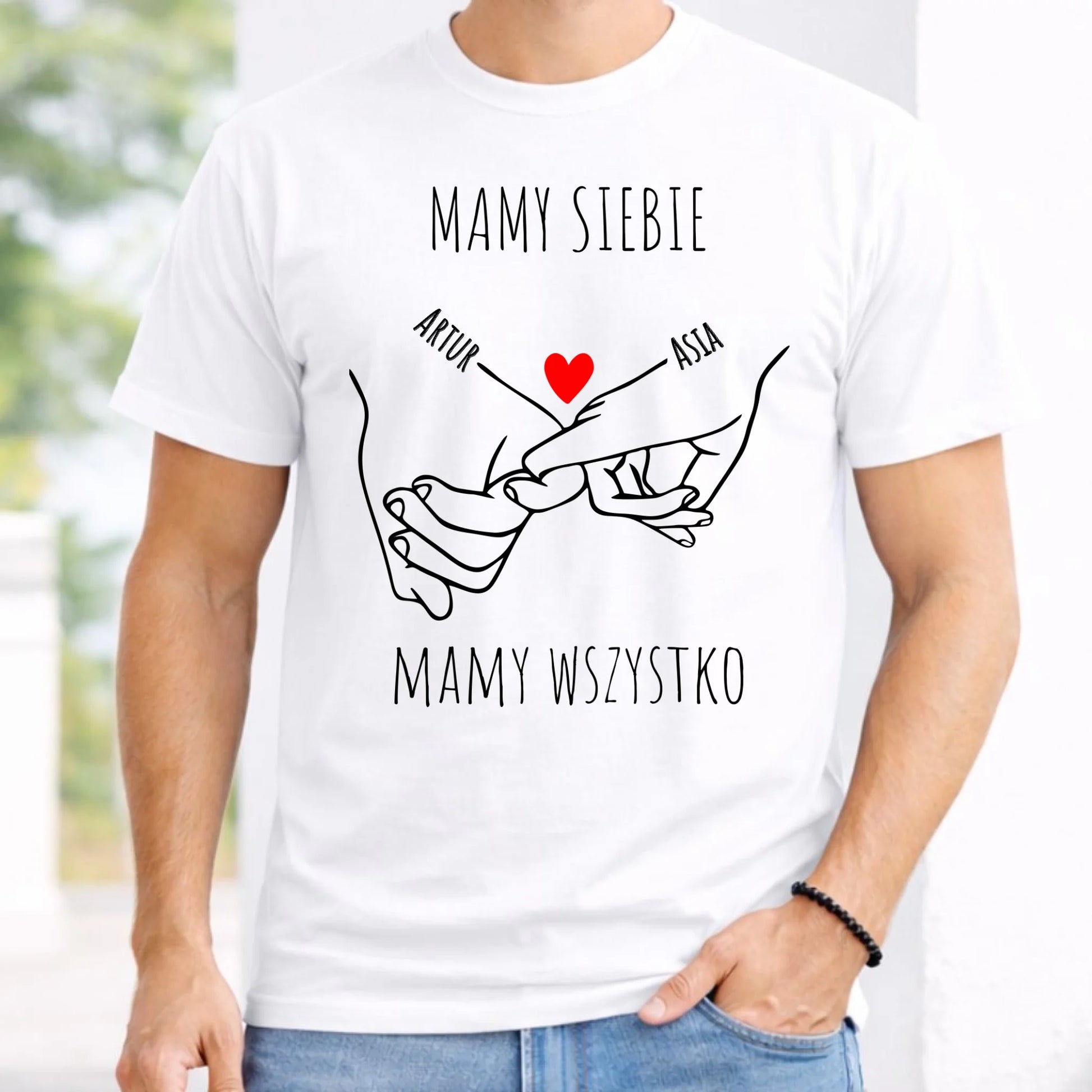 Koszulka męska - Zaplecione ręce mamy siebie mamy wszystko - personalizowana W63 - StoryCups.pl