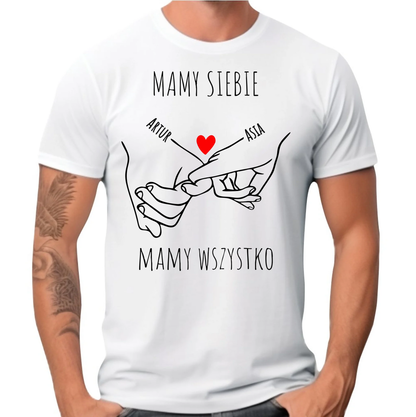 Koszulka męska - Zaplecione ręce mamy siebie mamy wszystko - personalizowana W63 - StoryCups.pl