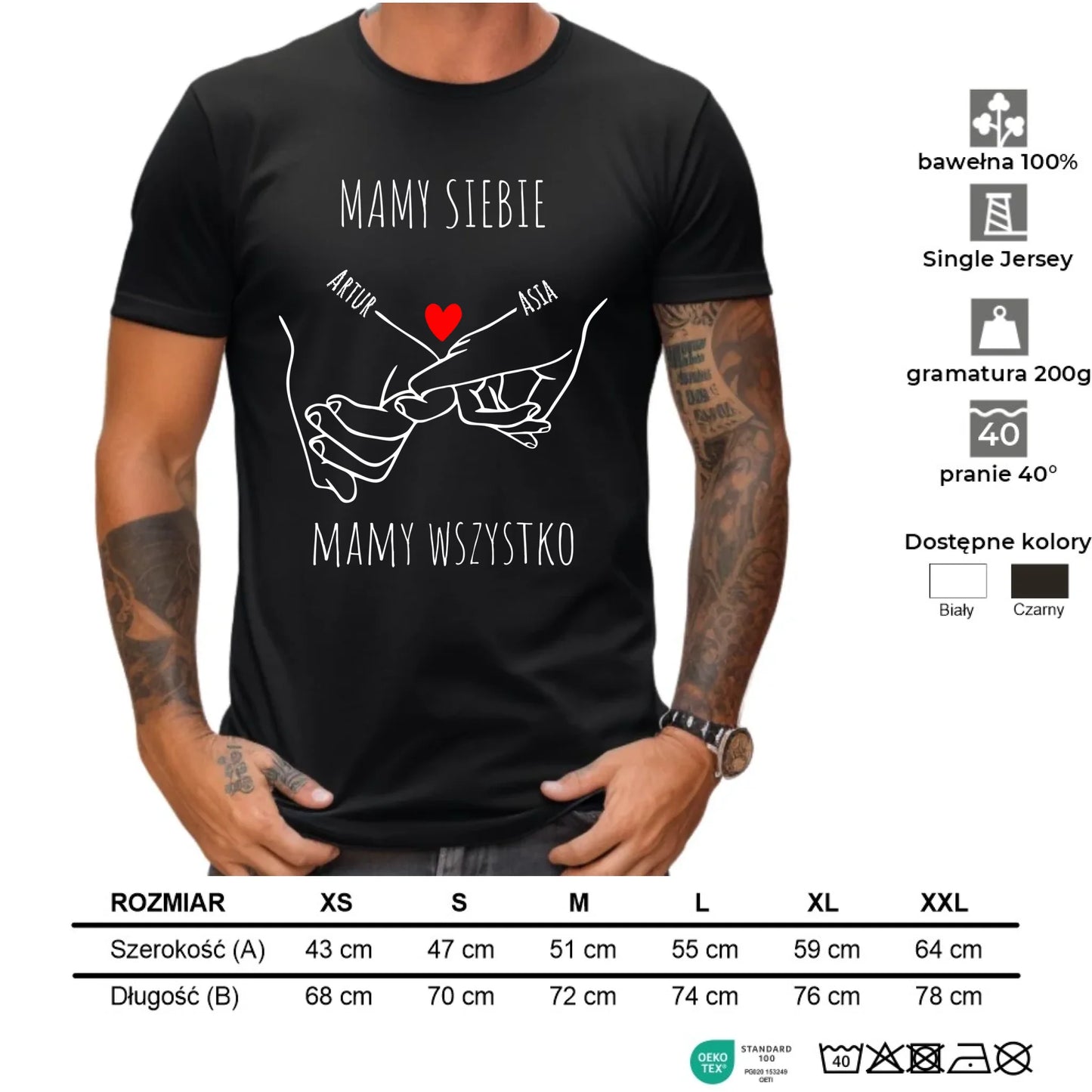 Koszulka męska - Zaplecione ręce mamy siebie mamy wszystko - personalizowana W63 - StoryCups.pl
