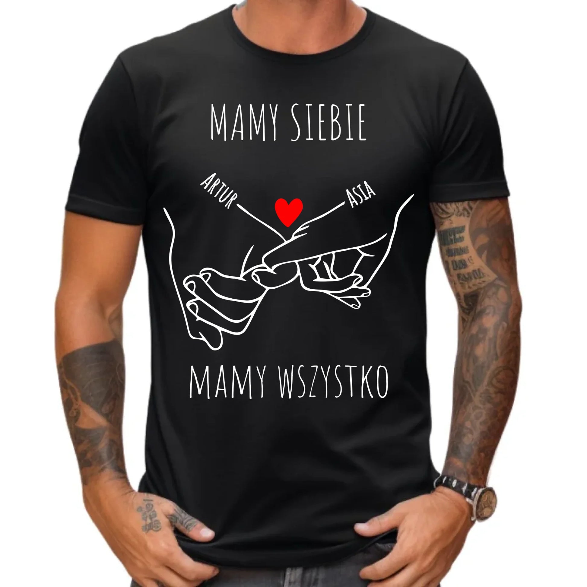 Koszulka męska - Zaplecione ręce mamy siebie mamy wszystko - personalizowana W63 - StoryCups.pl