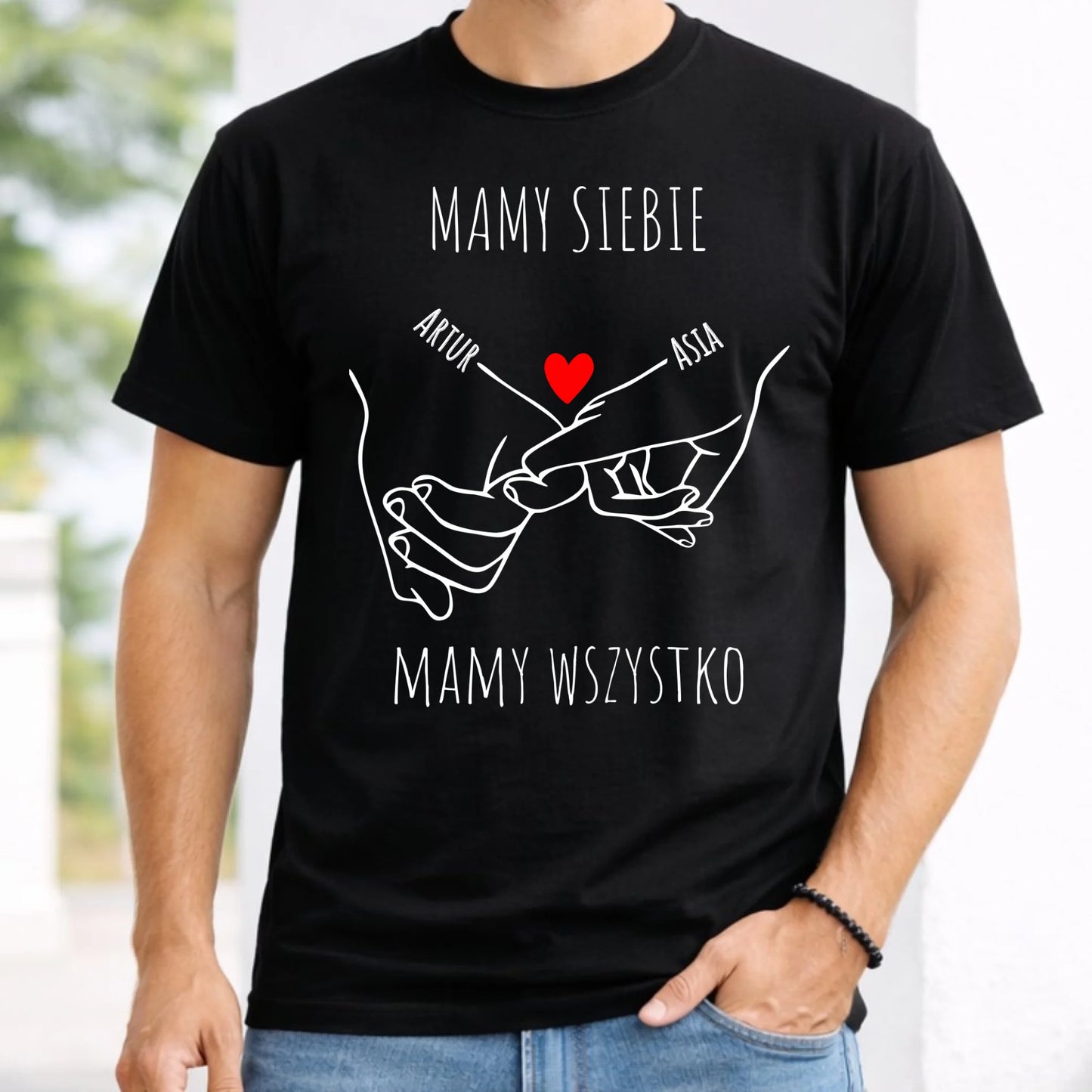 Koszulka męska - Zaplecione ręce mamy siebie mamy wszystko - personalizowana W63 - StoryCups.pl