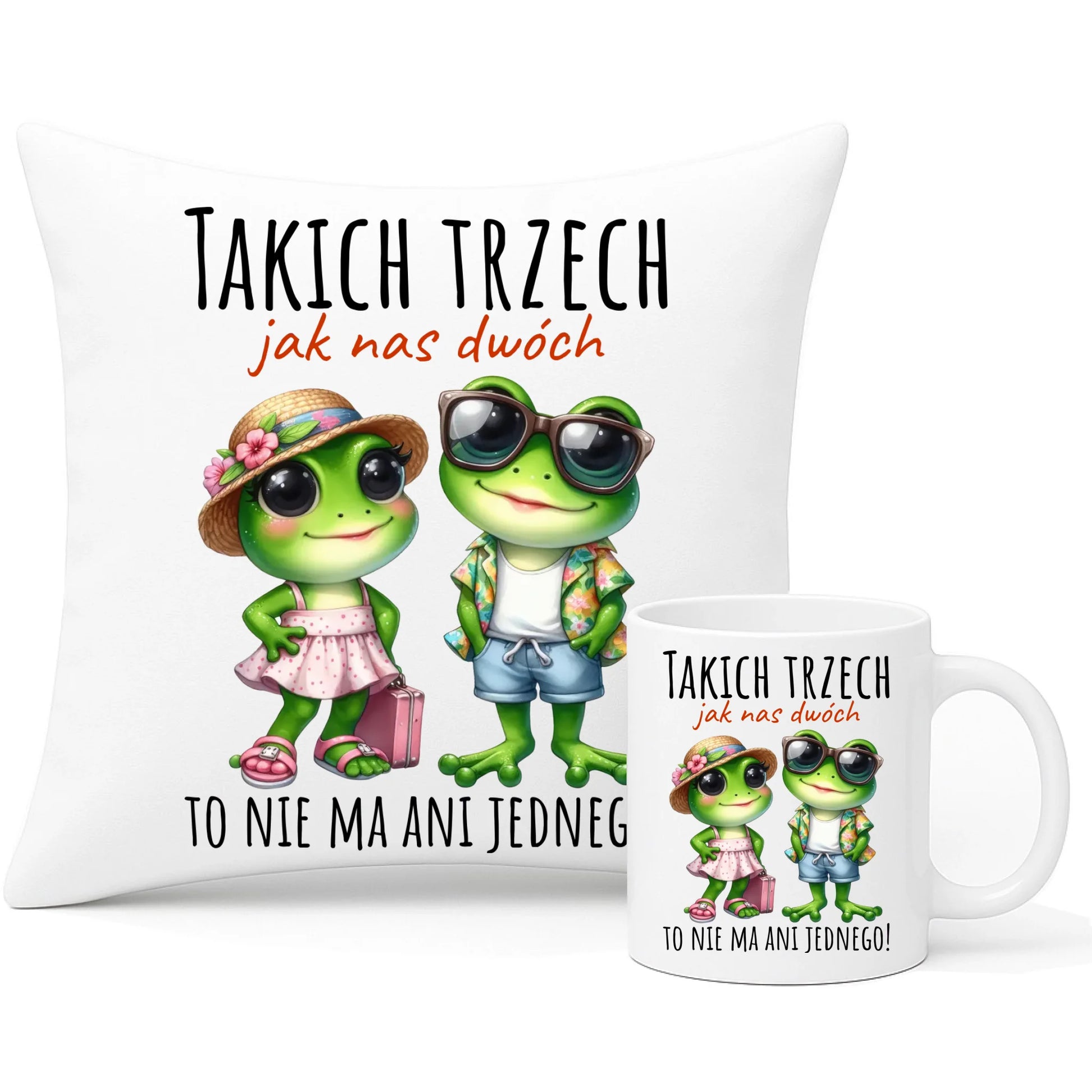 Zestaw poduszka i kubek dla par - Żabki Takich trzech jak nas dwóch DCH11 - StoryCups.pl