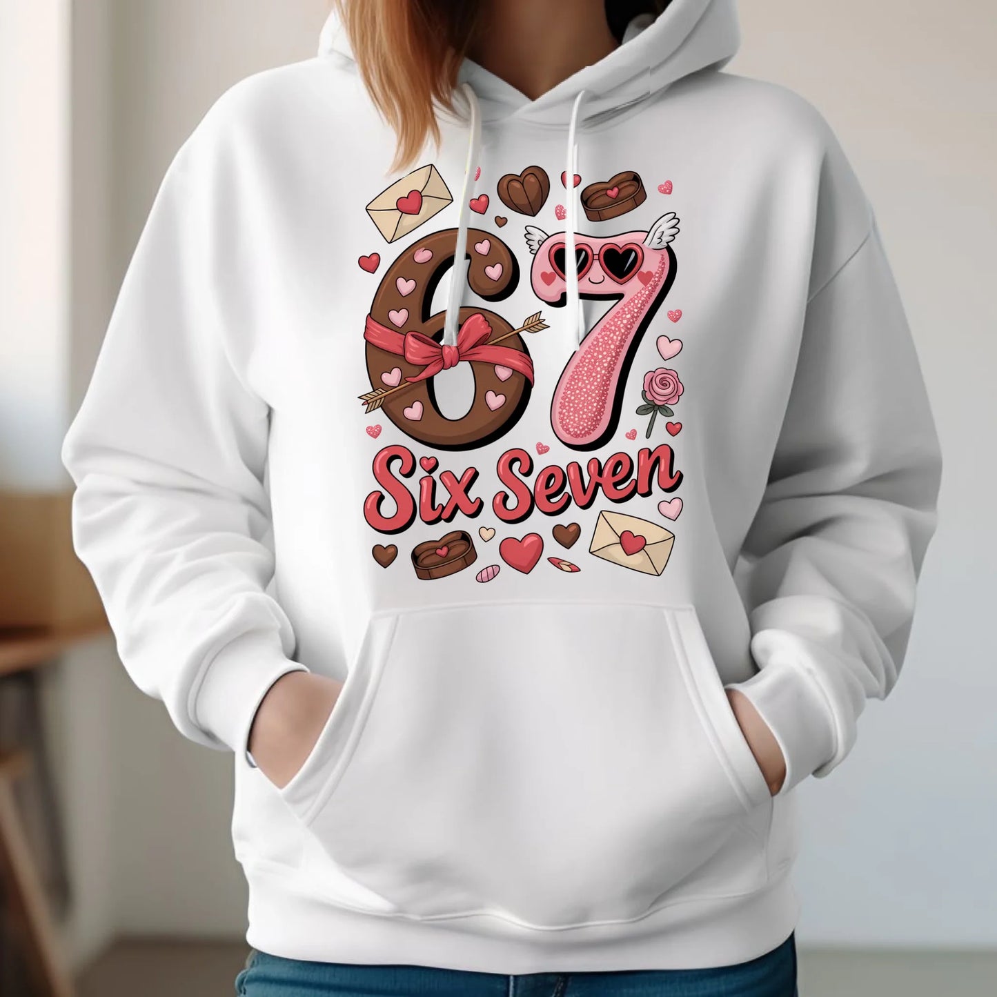 Bluza damska z kapturem - Miłość Six Seven 67 W72 - StoryCups.pl