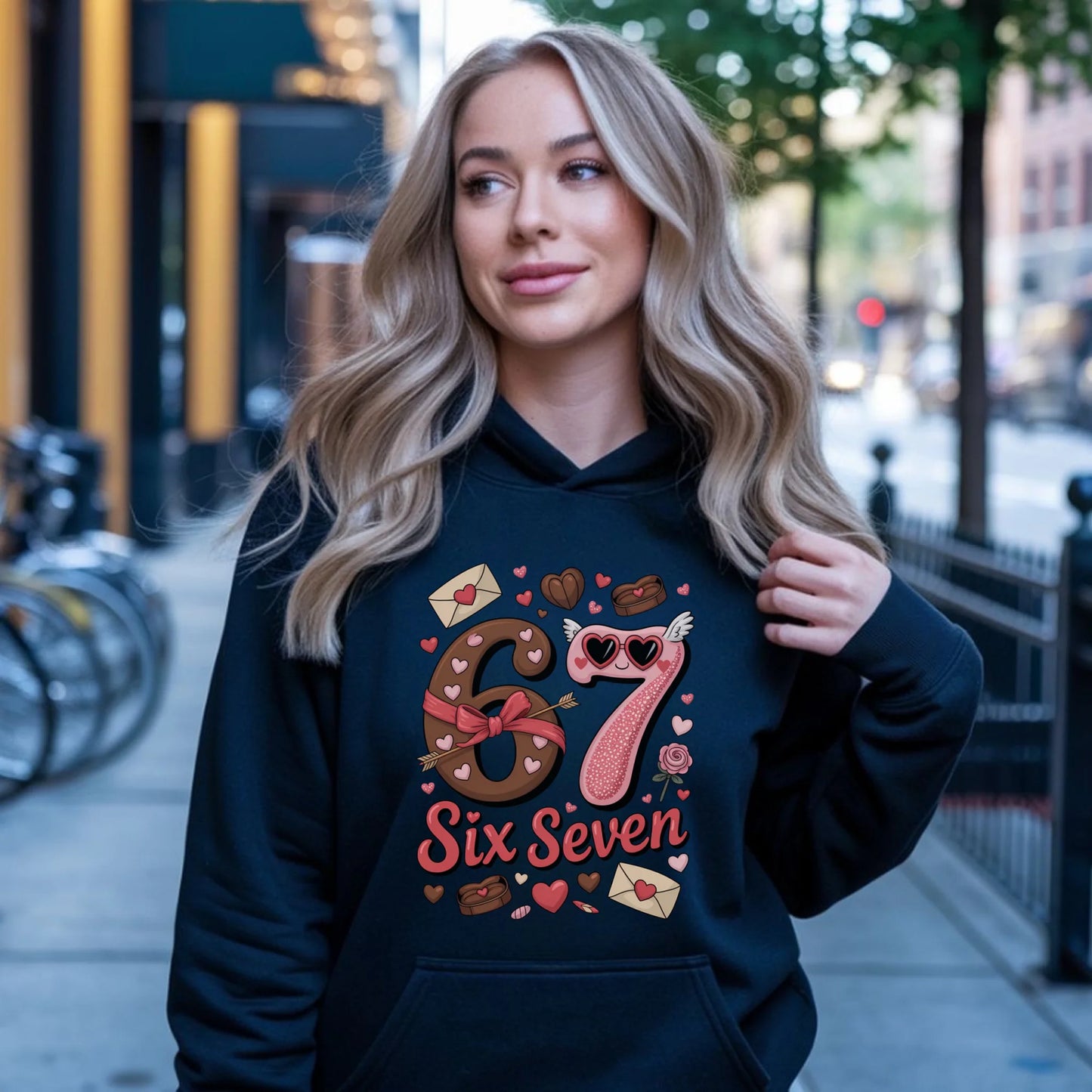 Bluza damska z kapturem - Miłość Six Seven 67 W72 - StoryCups.pl