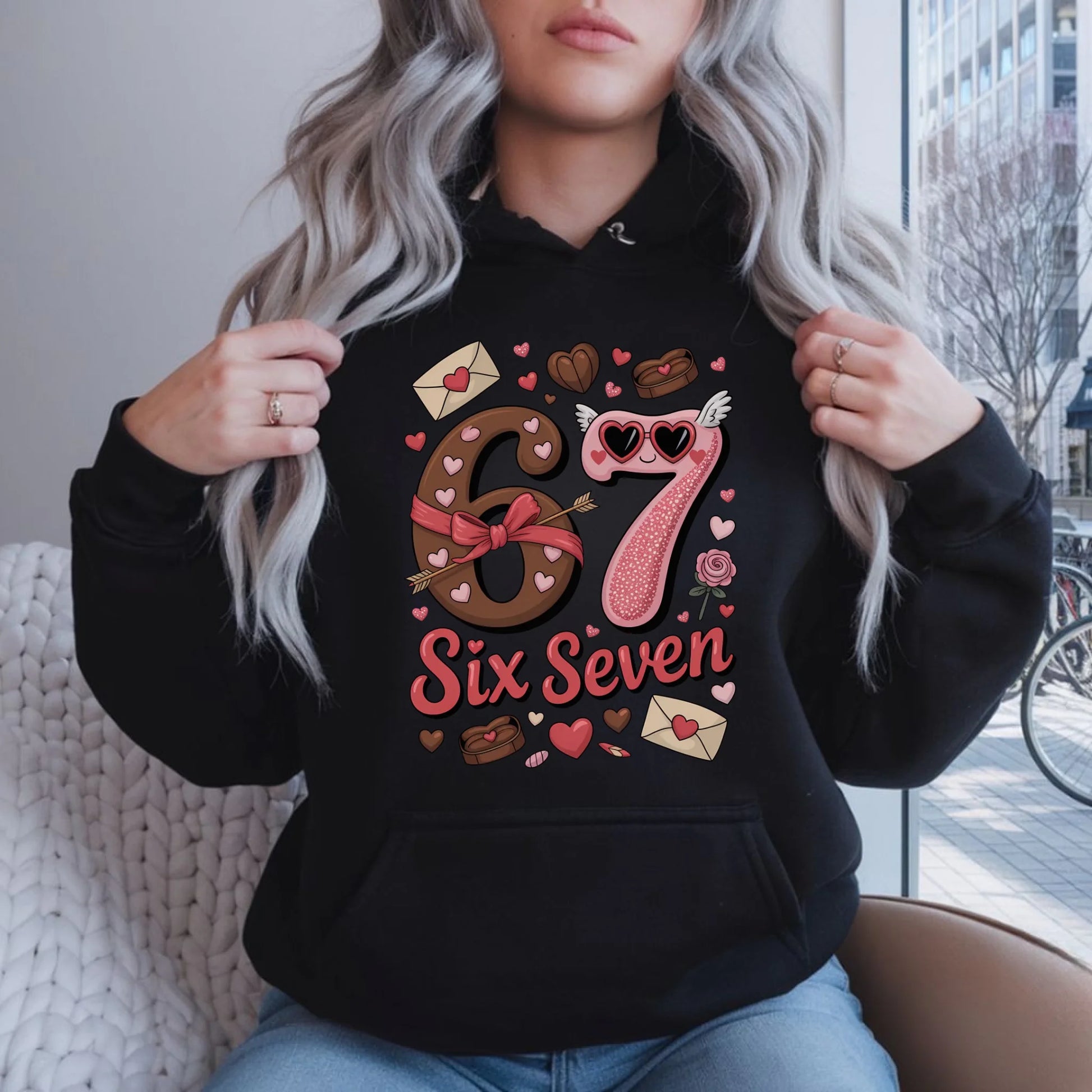 Bluza damska z kapturem - Miłość Six Seven 67 W72 - StoryCups.pl