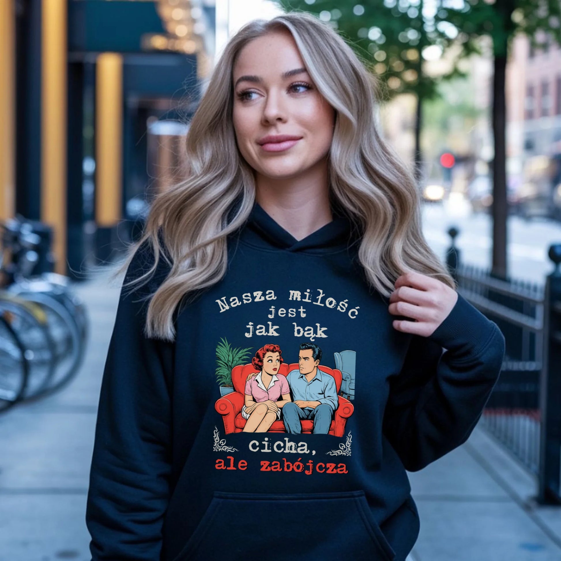 Bluza damska z kapturem - Nasza miłość jest jak bąk W70 - StoryCups.pl