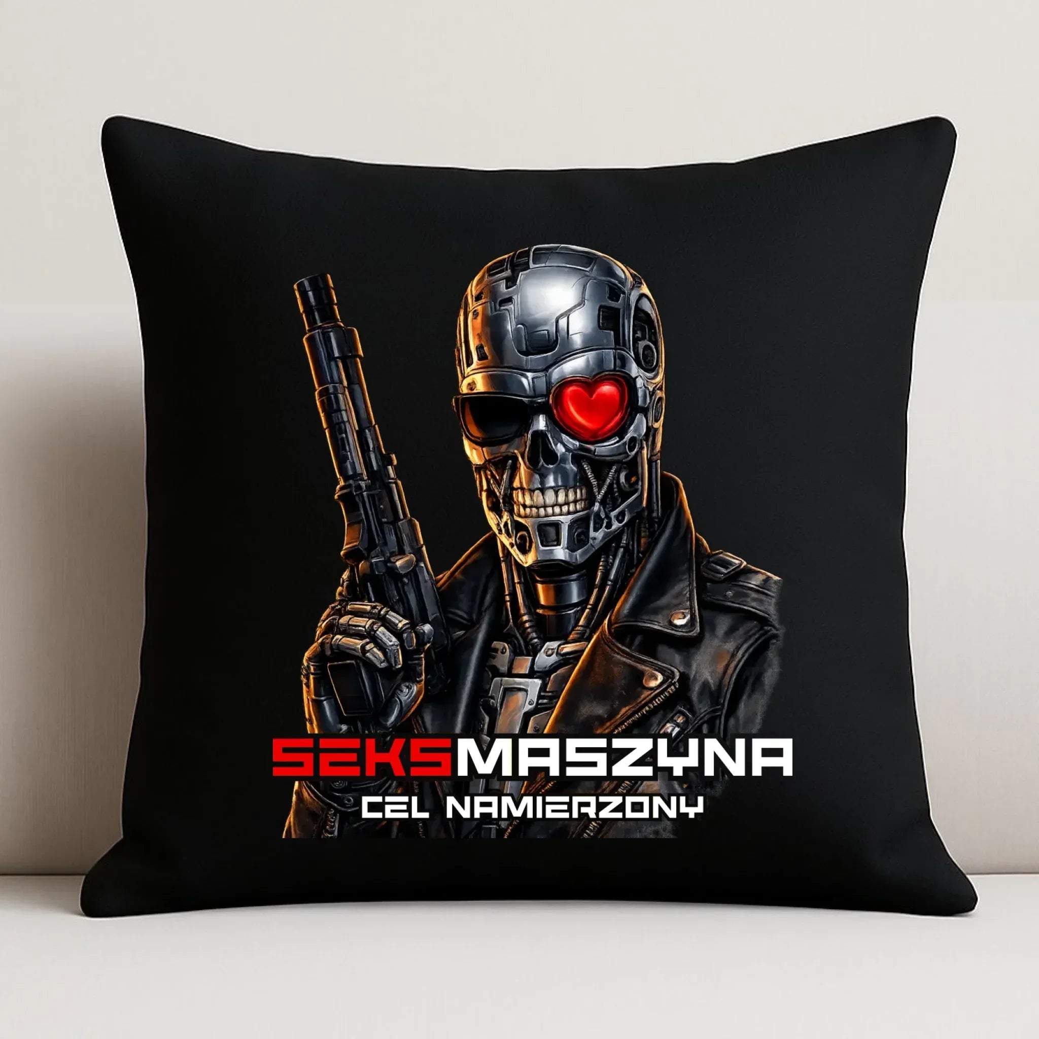 Poduszka dekoracyjna dla faceta - Cyborg z sercem Seks maszyna DCH32 - StoryCups.pl