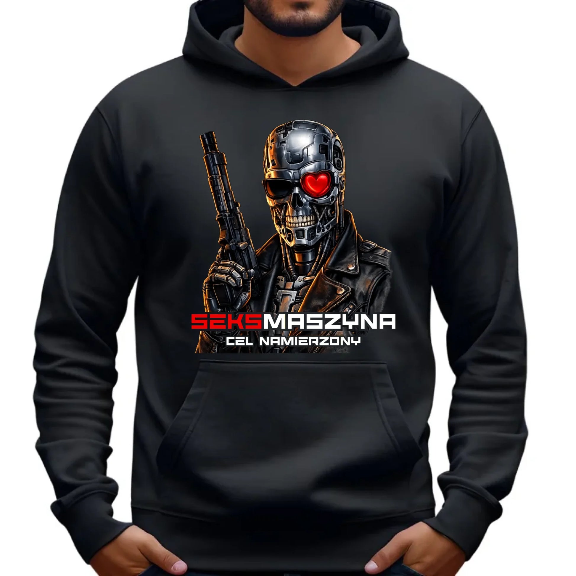 Bluza męska z kapturem dla faceta - Cyborg z sercem Seks maszyna DCH32 - StoryCups.pl