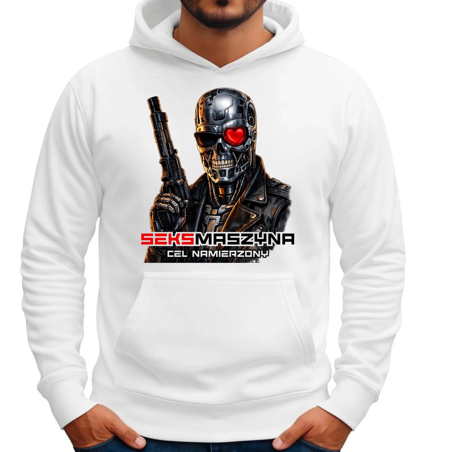 Bluza męska z kapturem dla faceta - Cyborg z sercem Seks maszyna DCH32 - StoryCups.pl